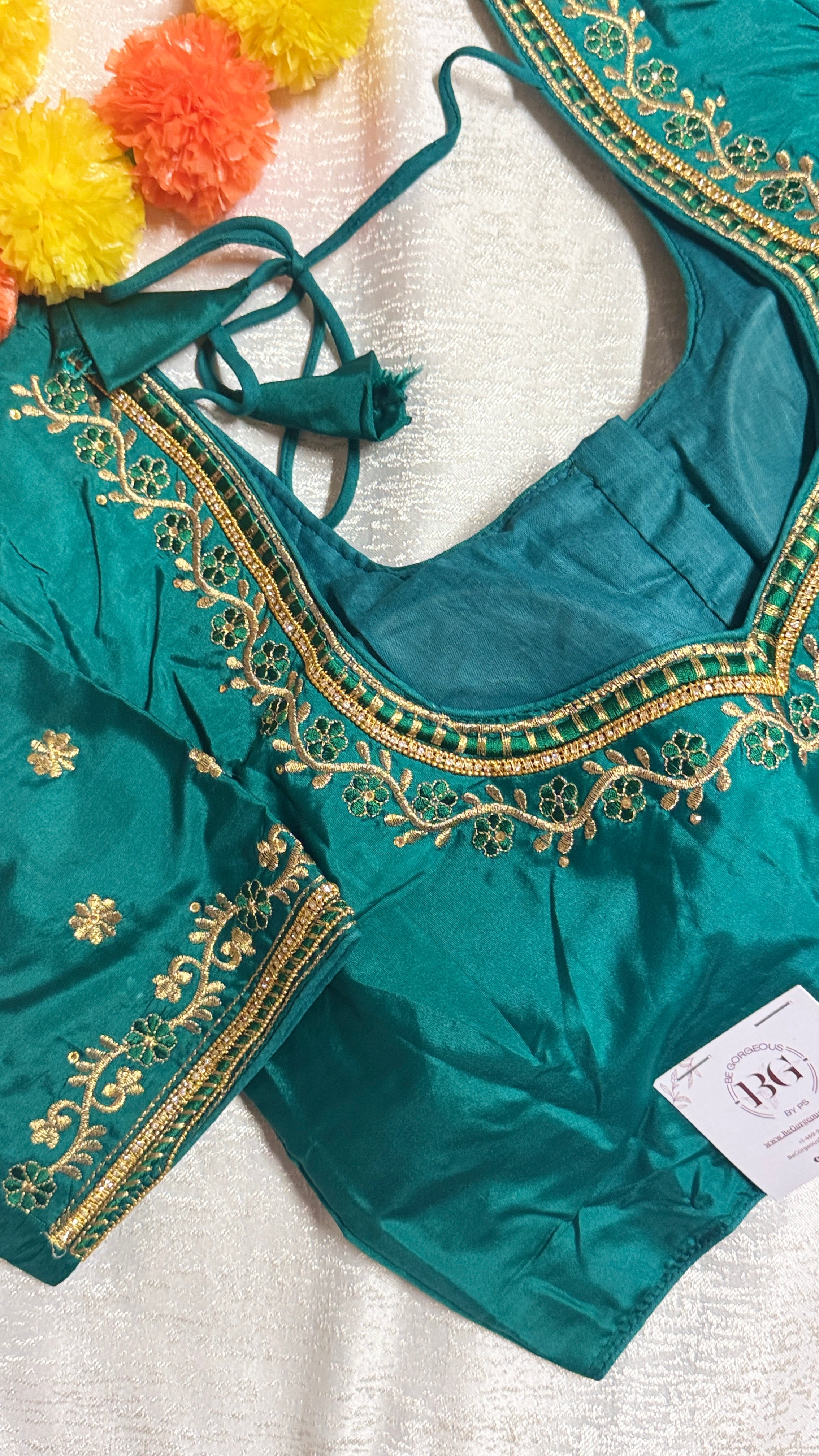 Maggam Work Readymade Padded Blouse front hooks with sleeves