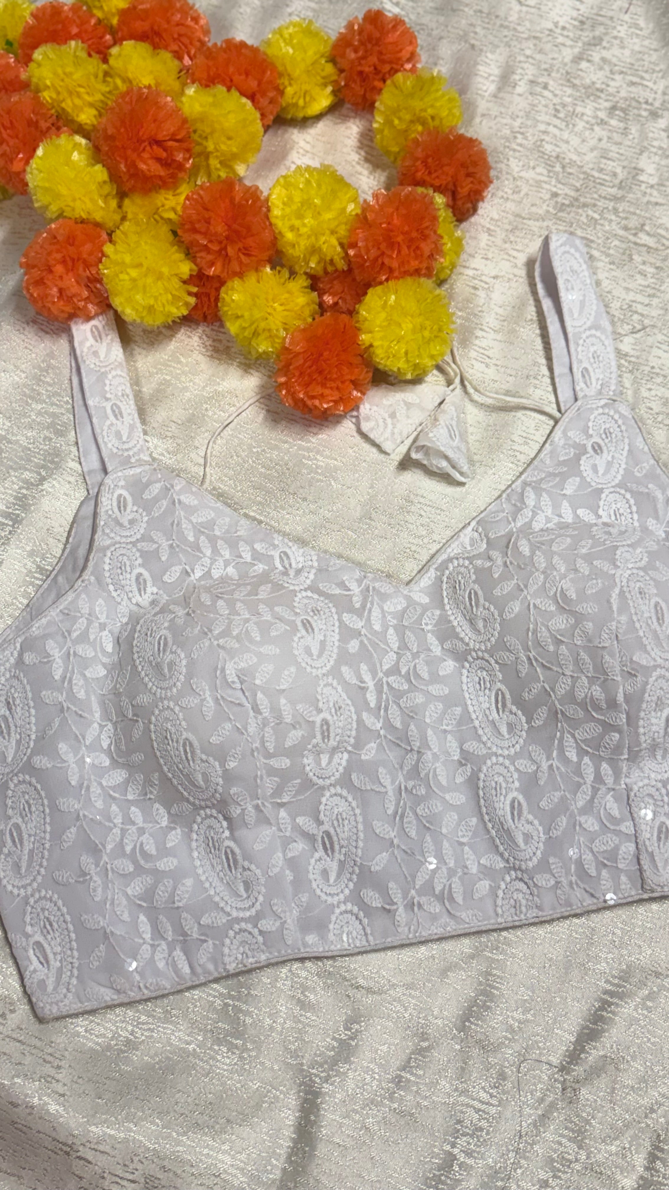 Cotton Silk Padded Chikankari back hooks sleeveless blouse
