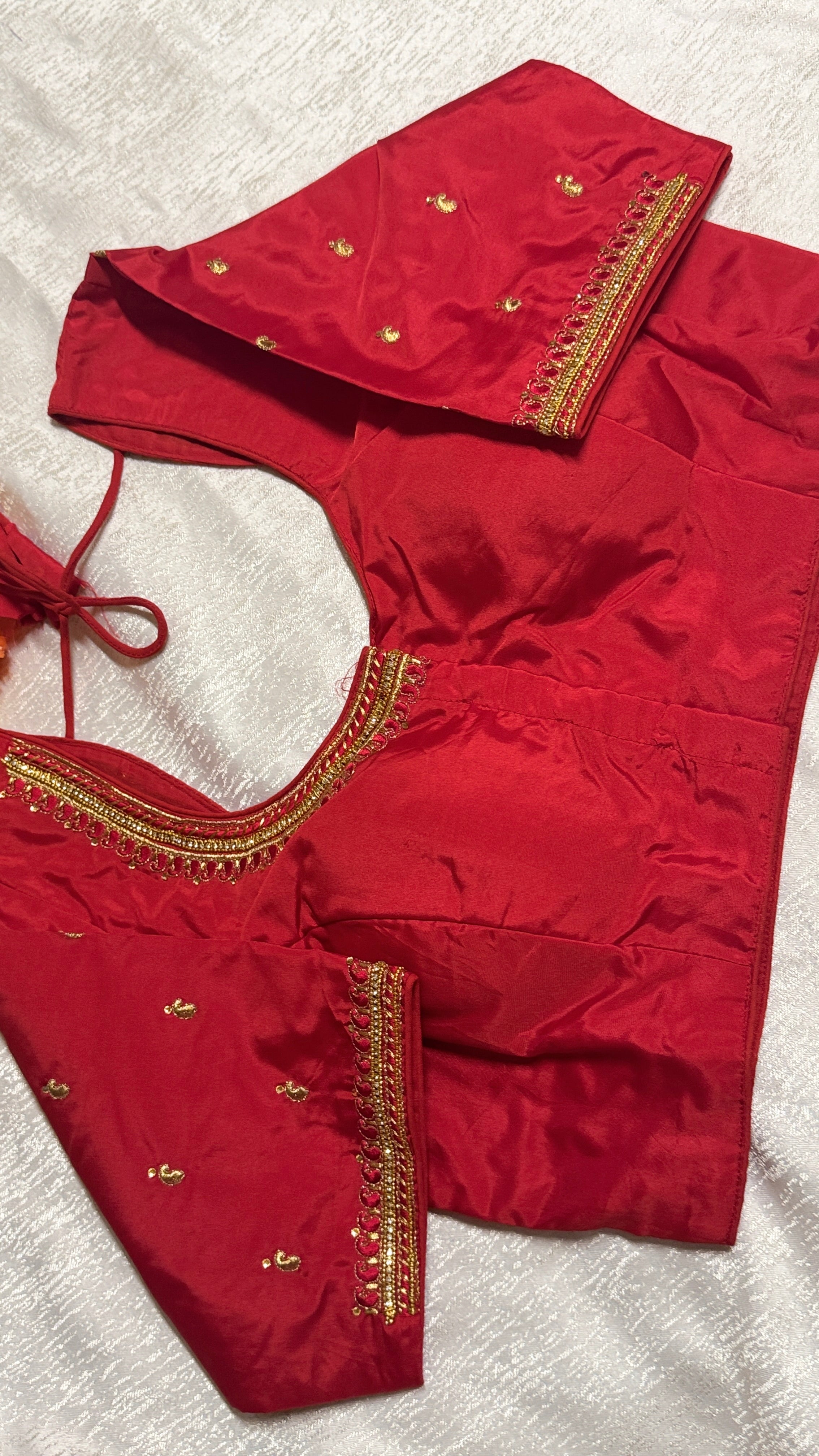 Maggam Work Readymade Padded Blouse front hooks with sleeves