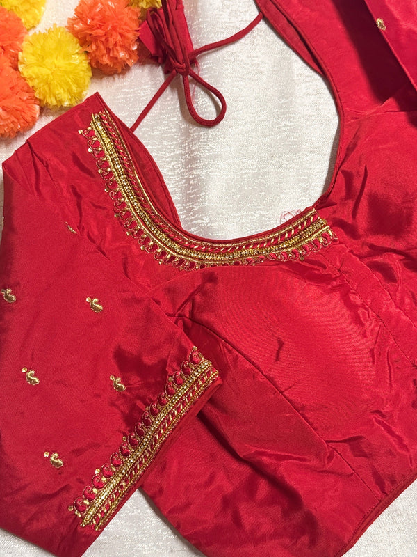 Maggam Work Readymade Padded Blouse front hooks with sleeves