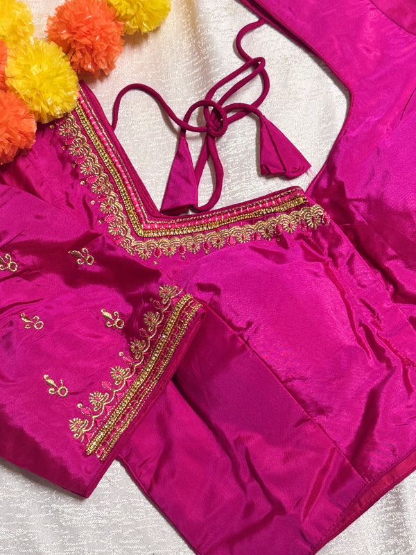 Maggam Work Readymade Padded Blouse front hooks with sleeves