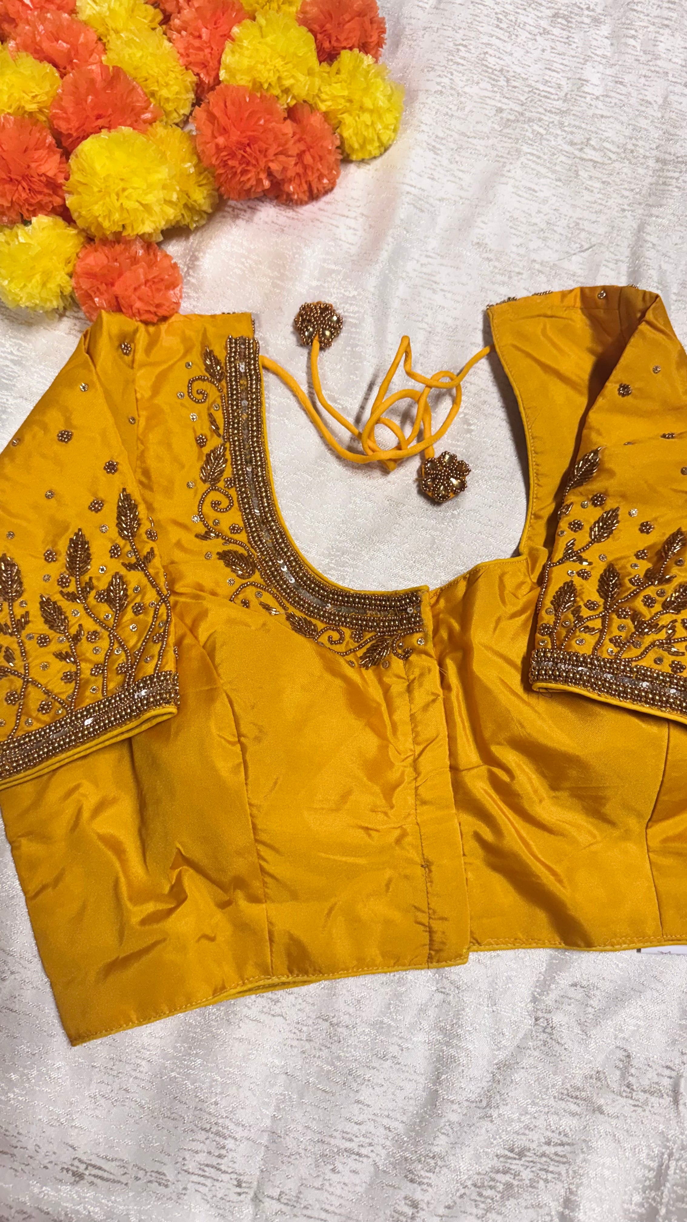 Maggam Work Readymade Padded Blouse front hooks with sleeves