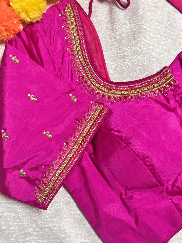 Maggam Work Readymade Padded Blouse front hooks with sleeves