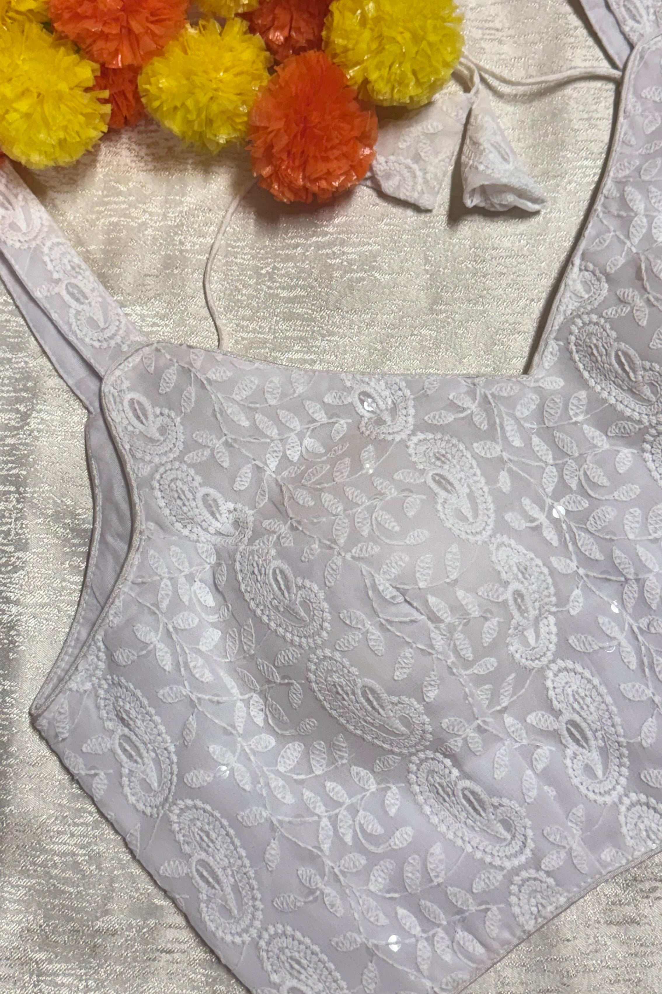 Cotton Silk Padded Chikankari back hooks sleeveless blouse