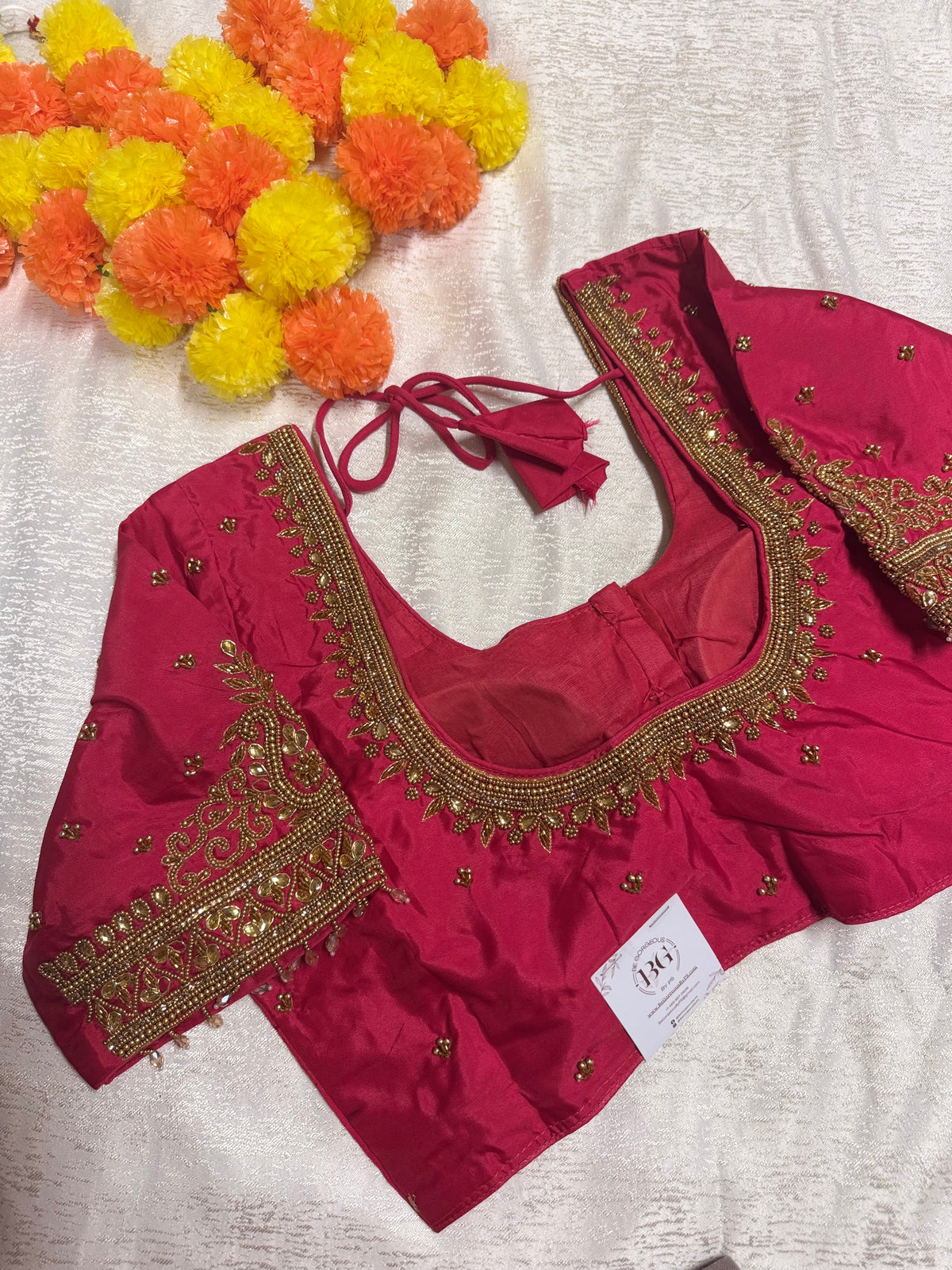 Maggam Work Readymade Padded Blouse front hooks with sleeves