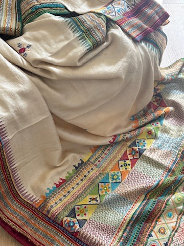Lambani Hand Embroidered Vidharba Tussar Saree