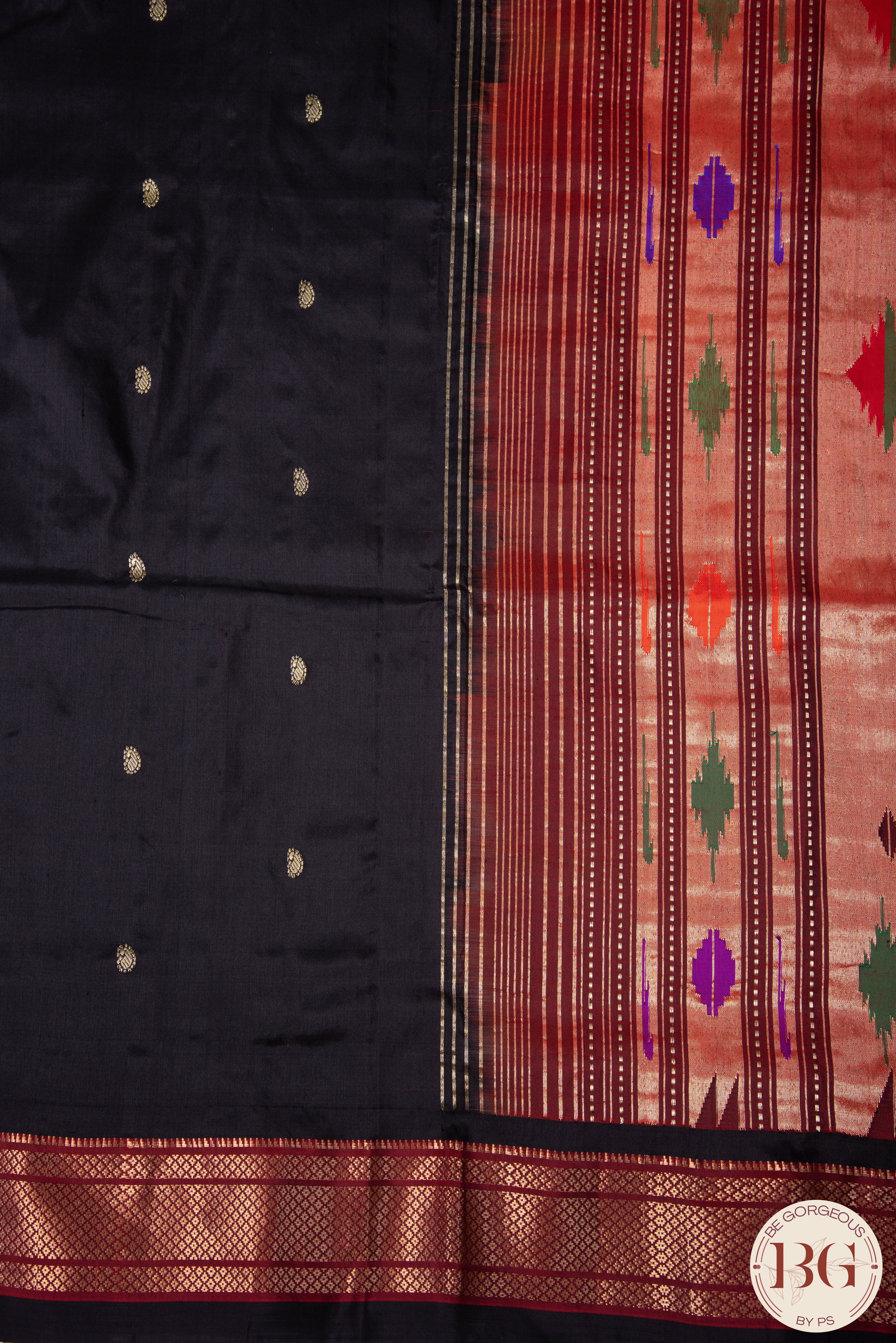 Traditional Paithani pure silk handloom saree - black