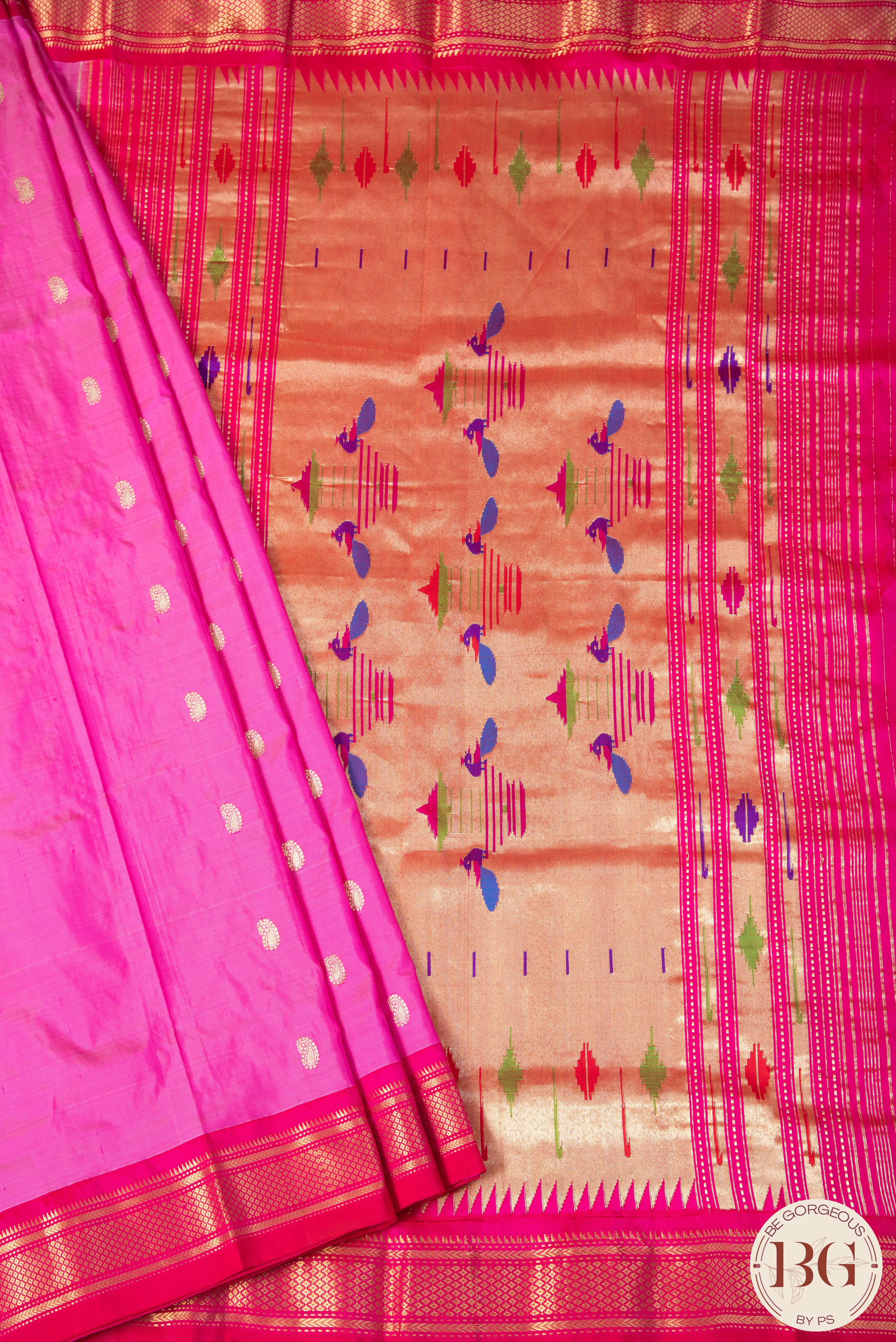 Traditional Paithani pure silk saree - pinkish purple