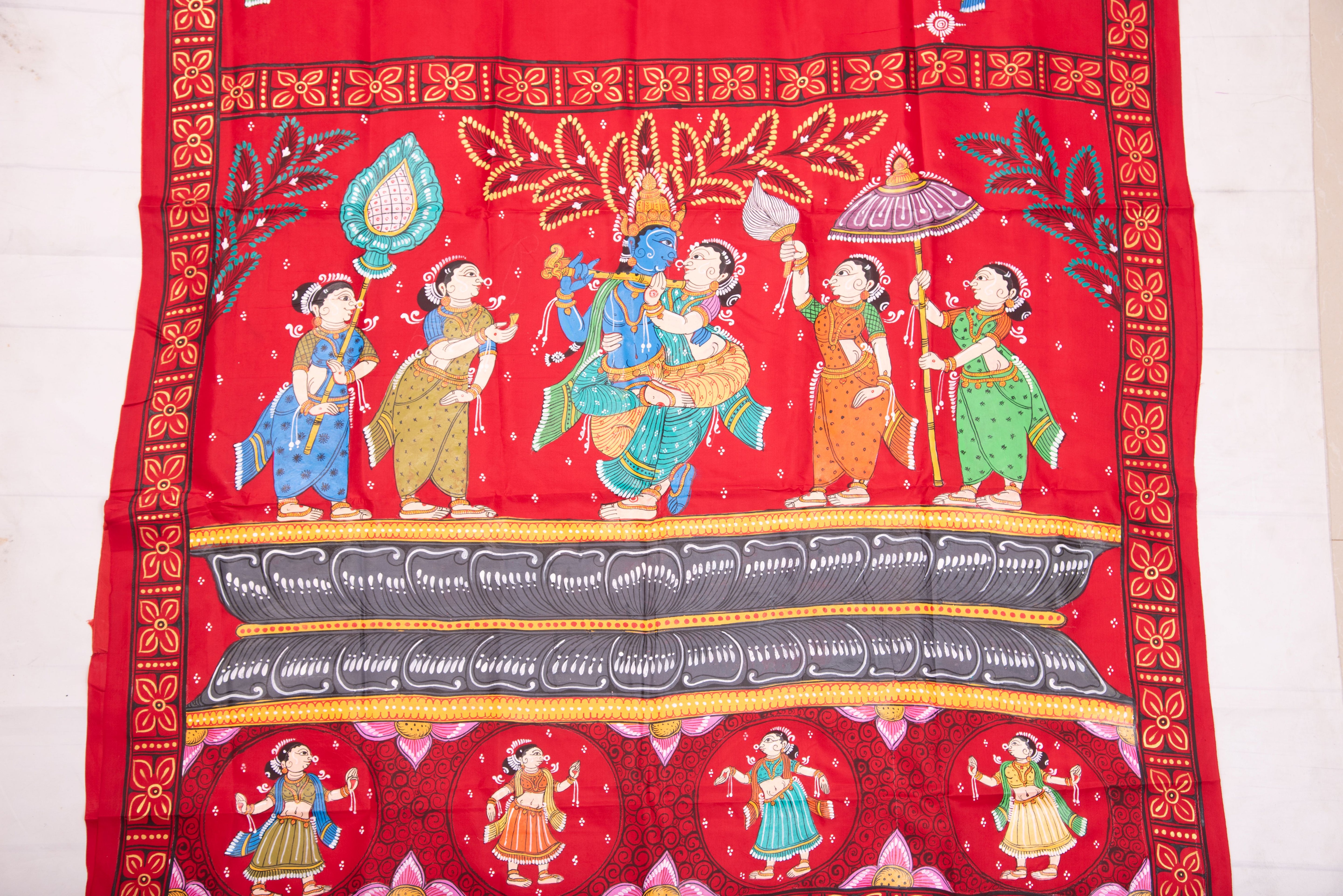 Pattachitra hand painted saree on pure silk - Radha Krishna Rasleela Theme