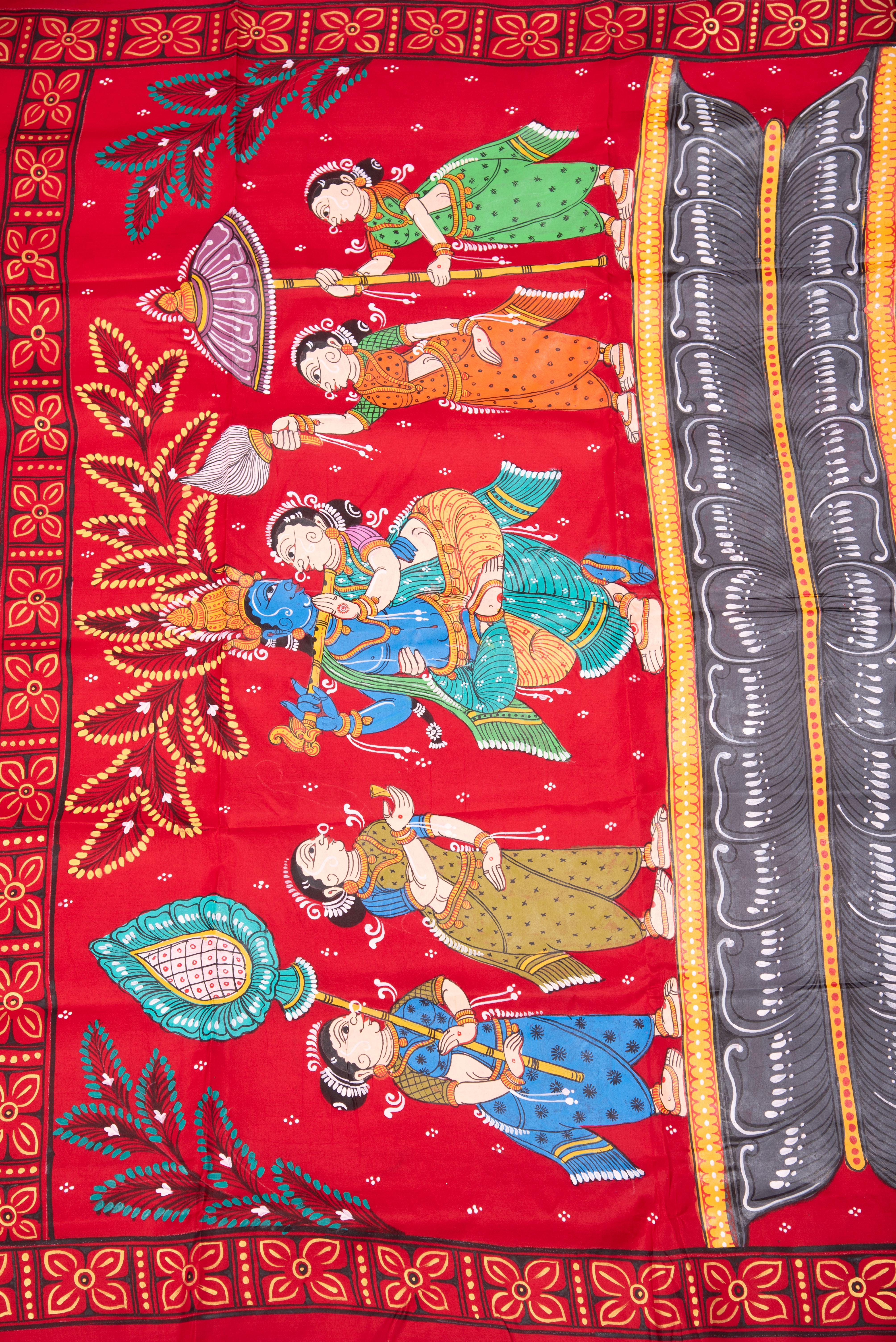 Pattachitra hand painted saree on pure silk - Radha Krishna Rasleela Theme