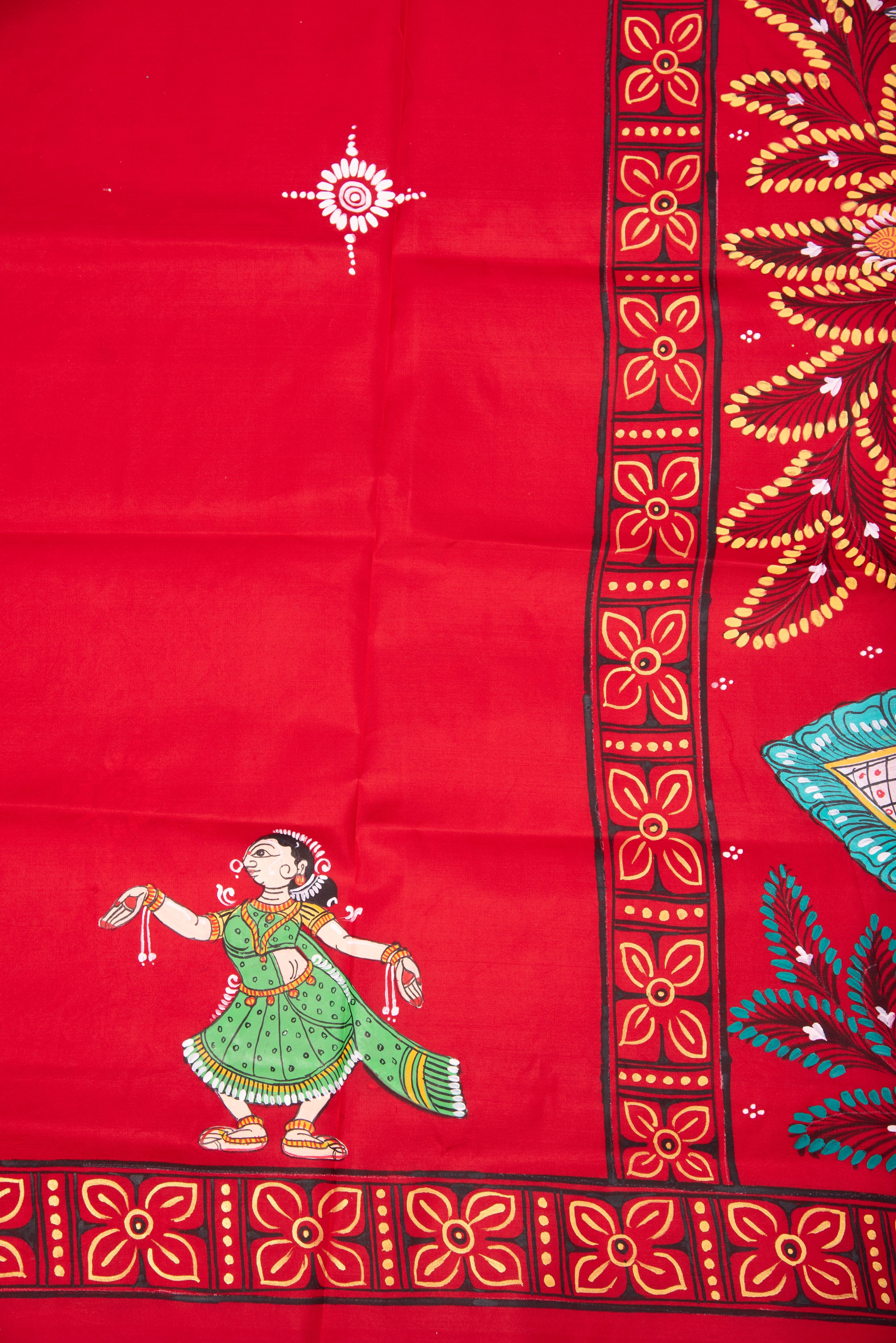 Pattachitra hand painted saree on pure silk - Radha Krishna Rasleela Theme