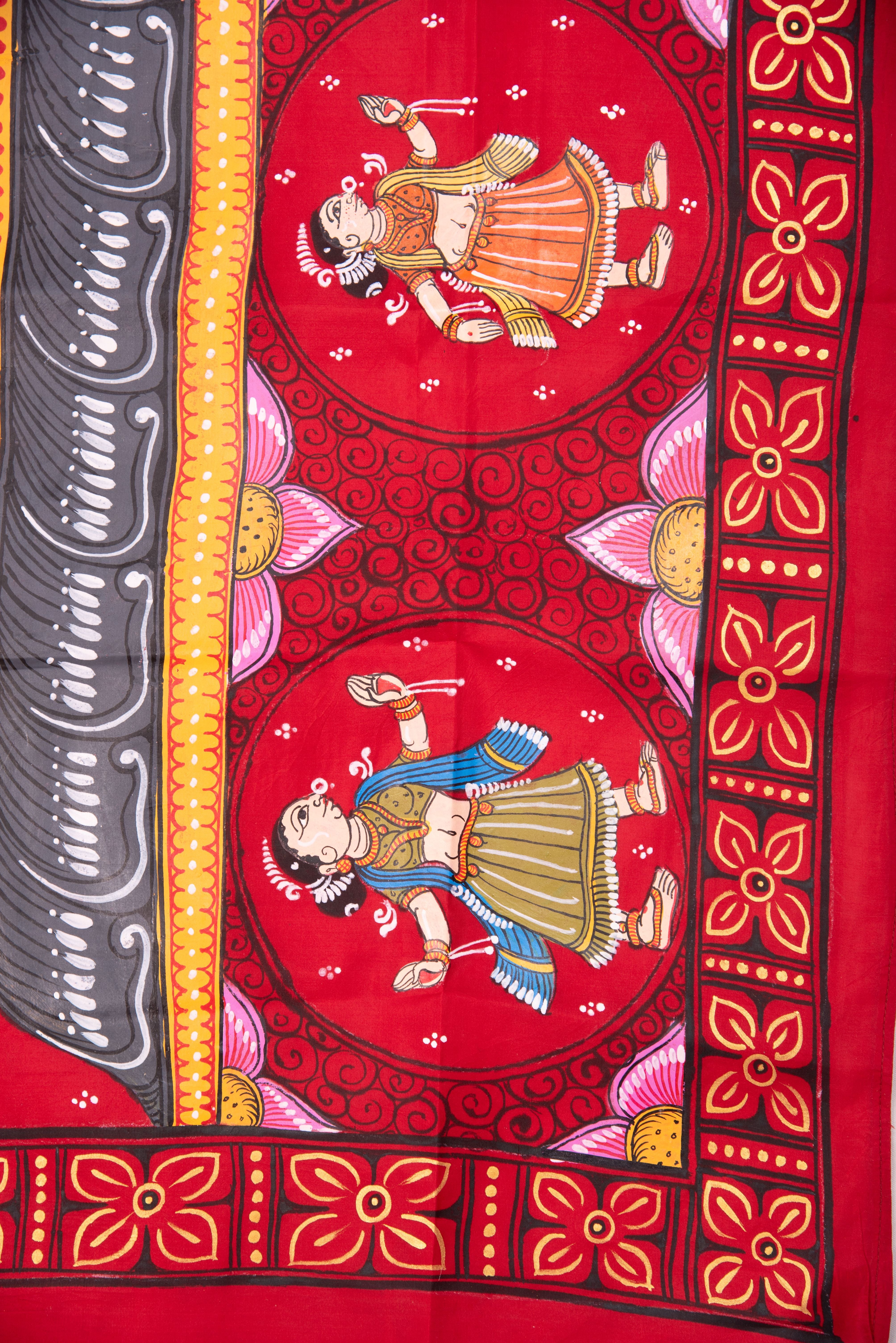 Pattachitra hand painted saree on pure silk - Radha Krishna Rasleela Theme