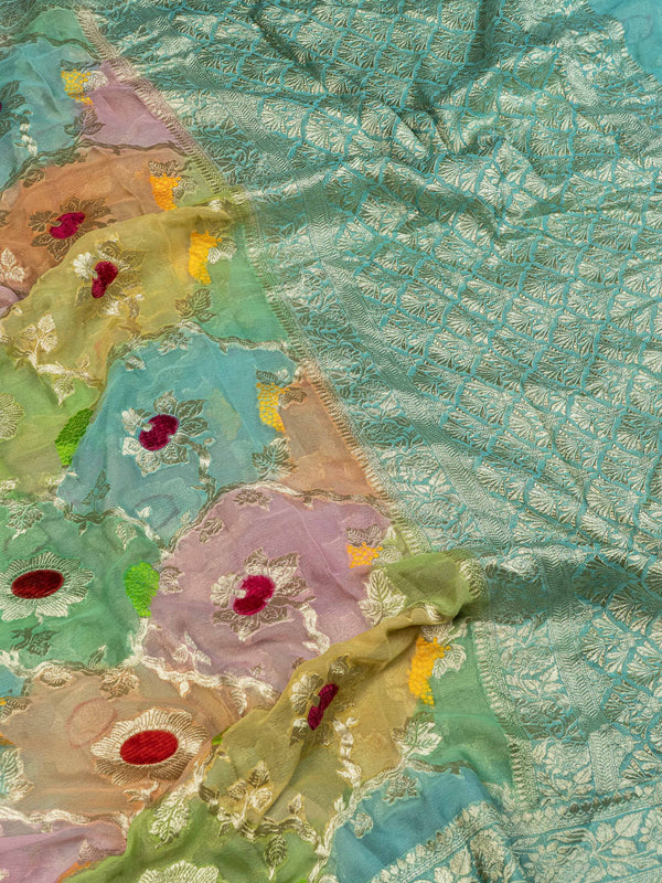 Banarasi Khaddi Georgette Velvet Meena Saree - multicolor