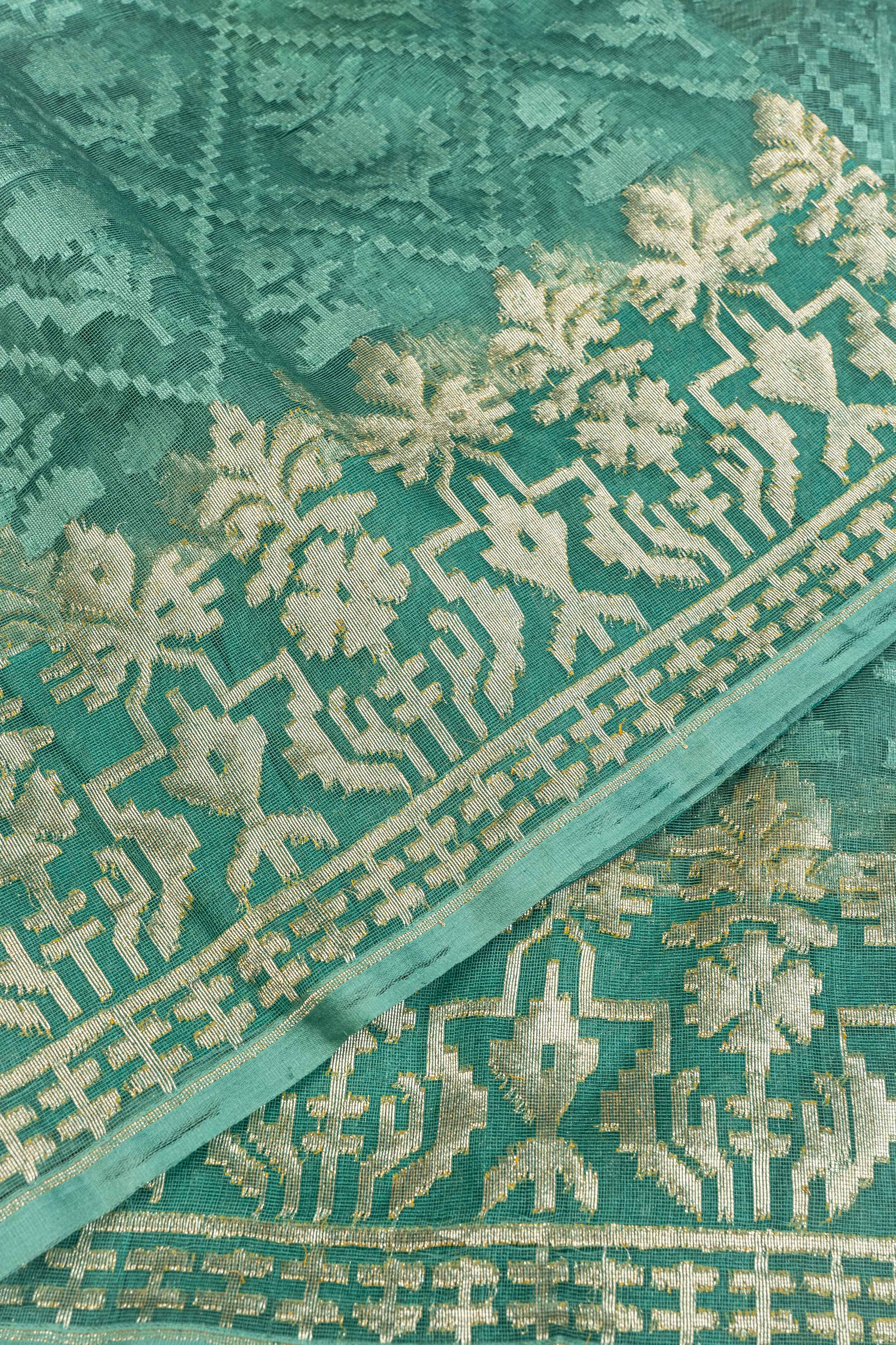 Banarasi Net Jamdani Saree - sea green