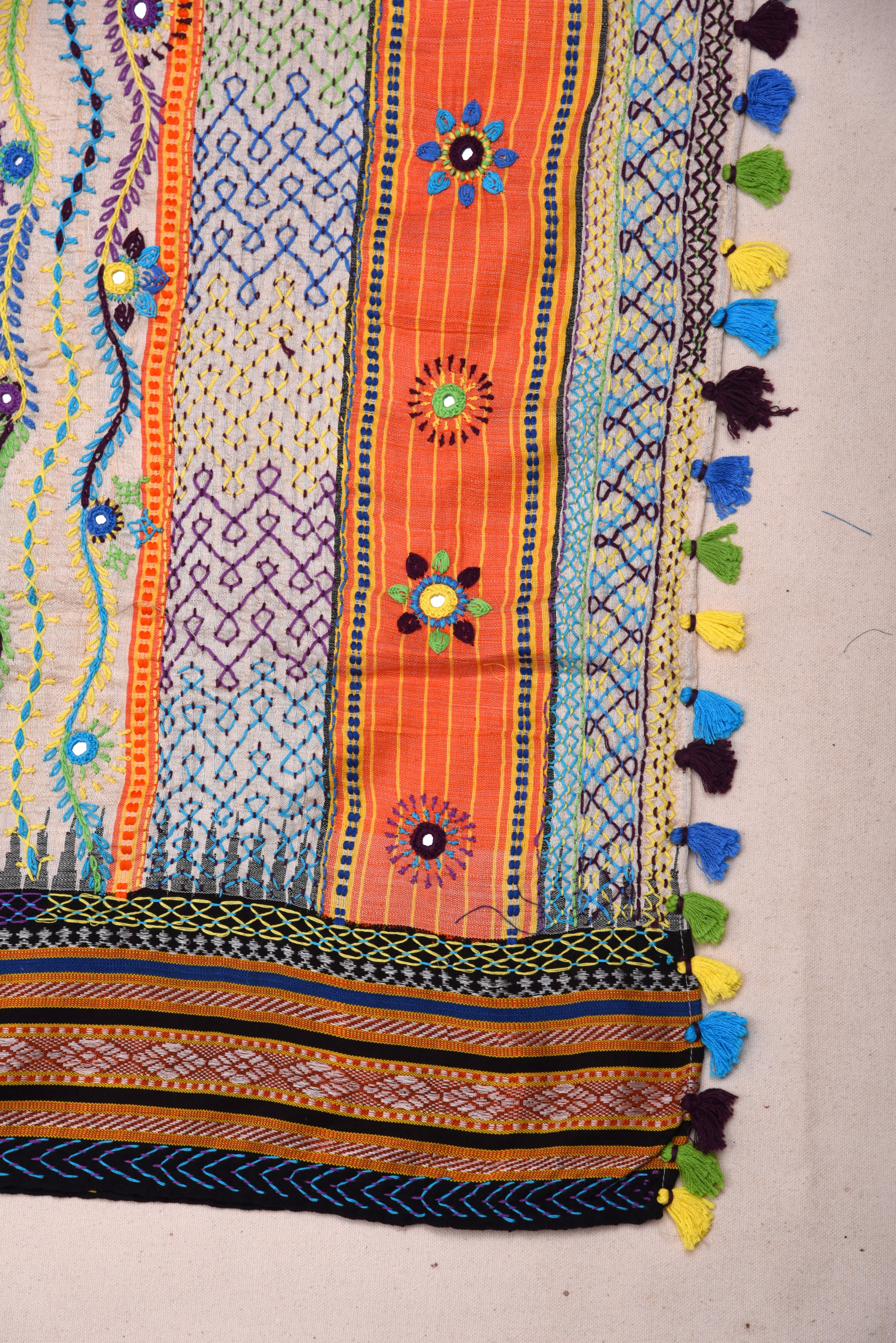 Lambani Hand Embroidered Vidharba Tussar Saree with elephant theme