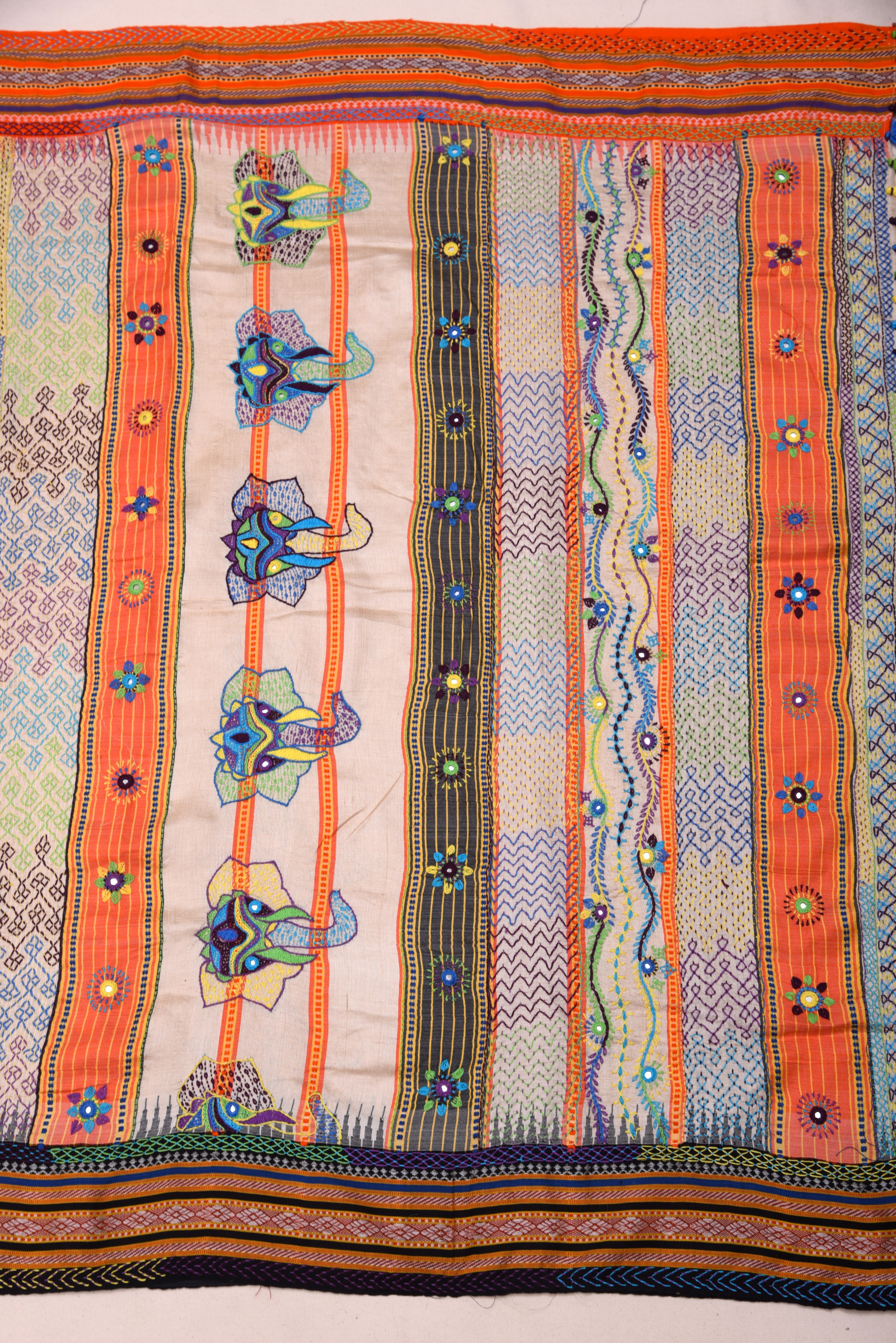 Lambani Hand Embroidered Vidharba Tussar Saree with elephant theme