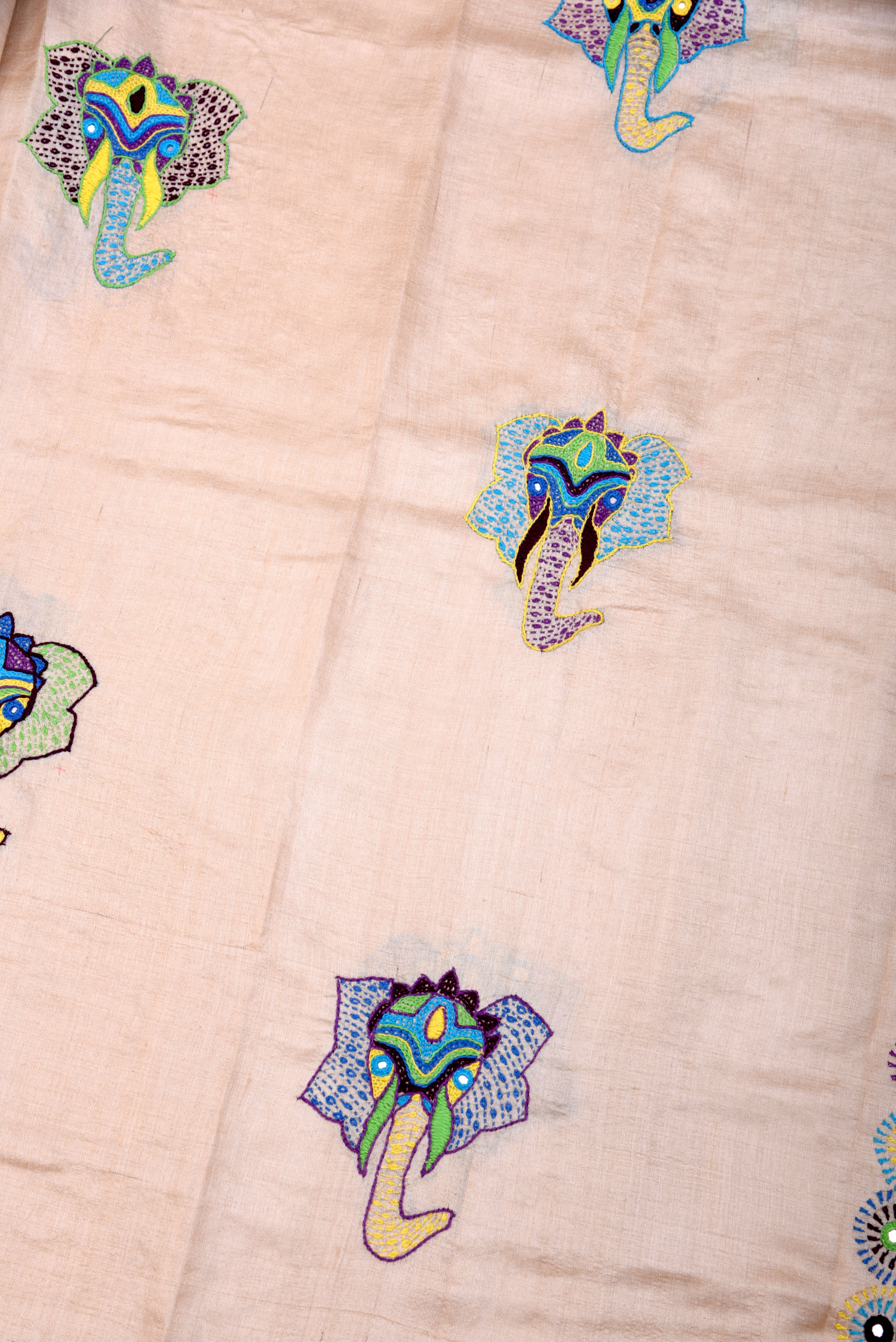 Lambani Hand Embroidered Vidharba Tussar Saree with elephant theme