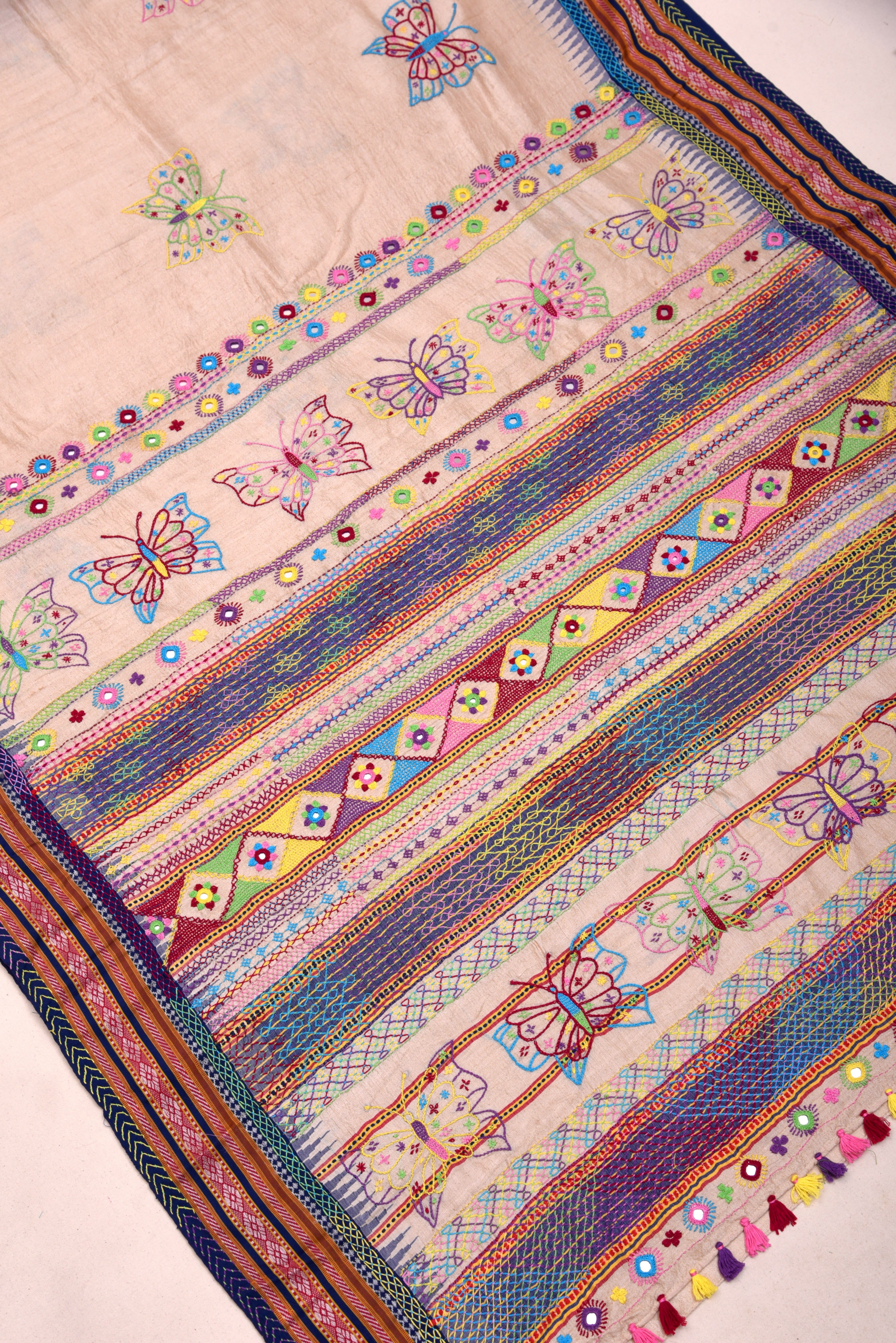 Lambani Hand Embroidered Vidharba Tussar Saree with butterfly theme