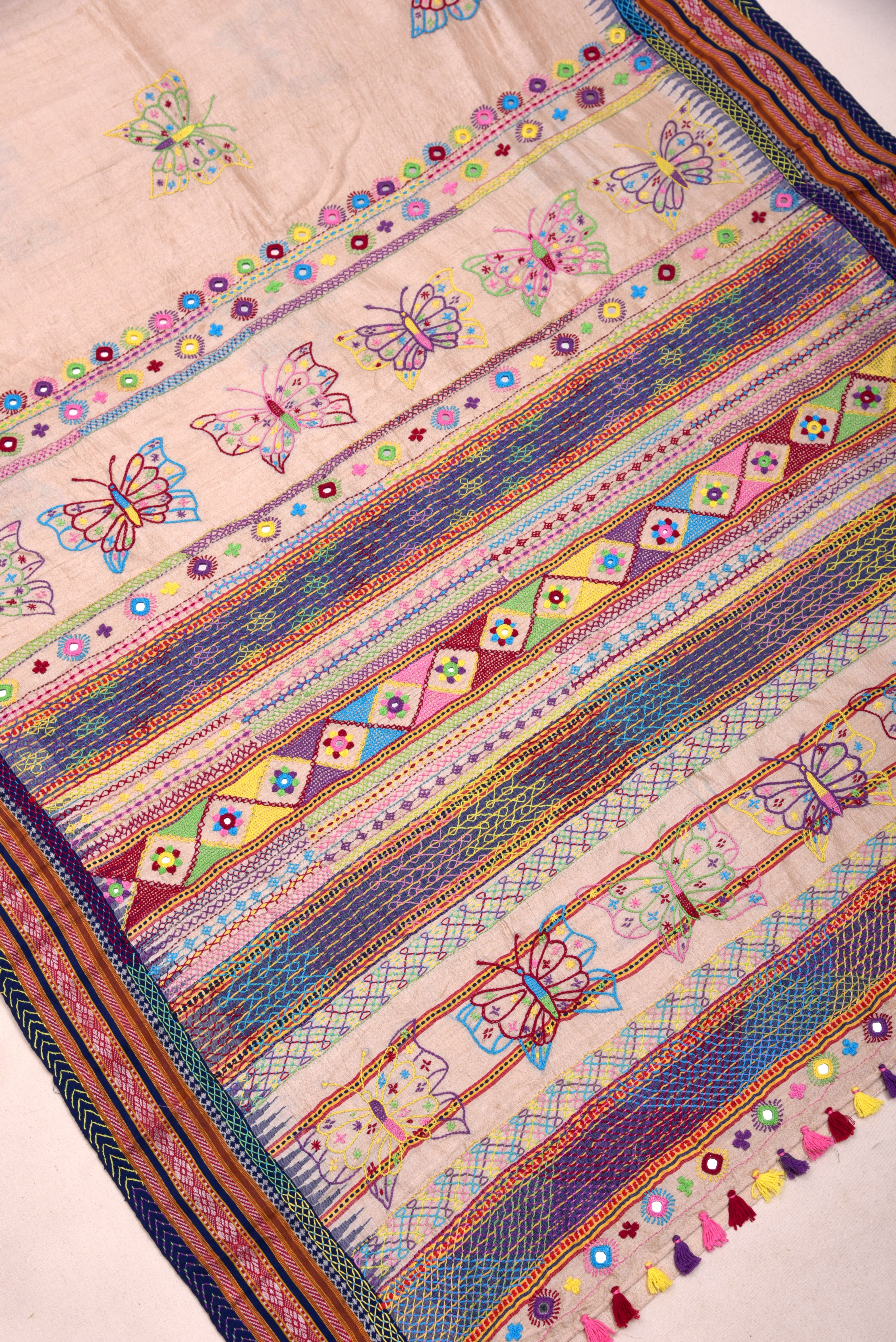 Lambani Hand Embroidered Vidharba Tussar Saree with butterfly theme