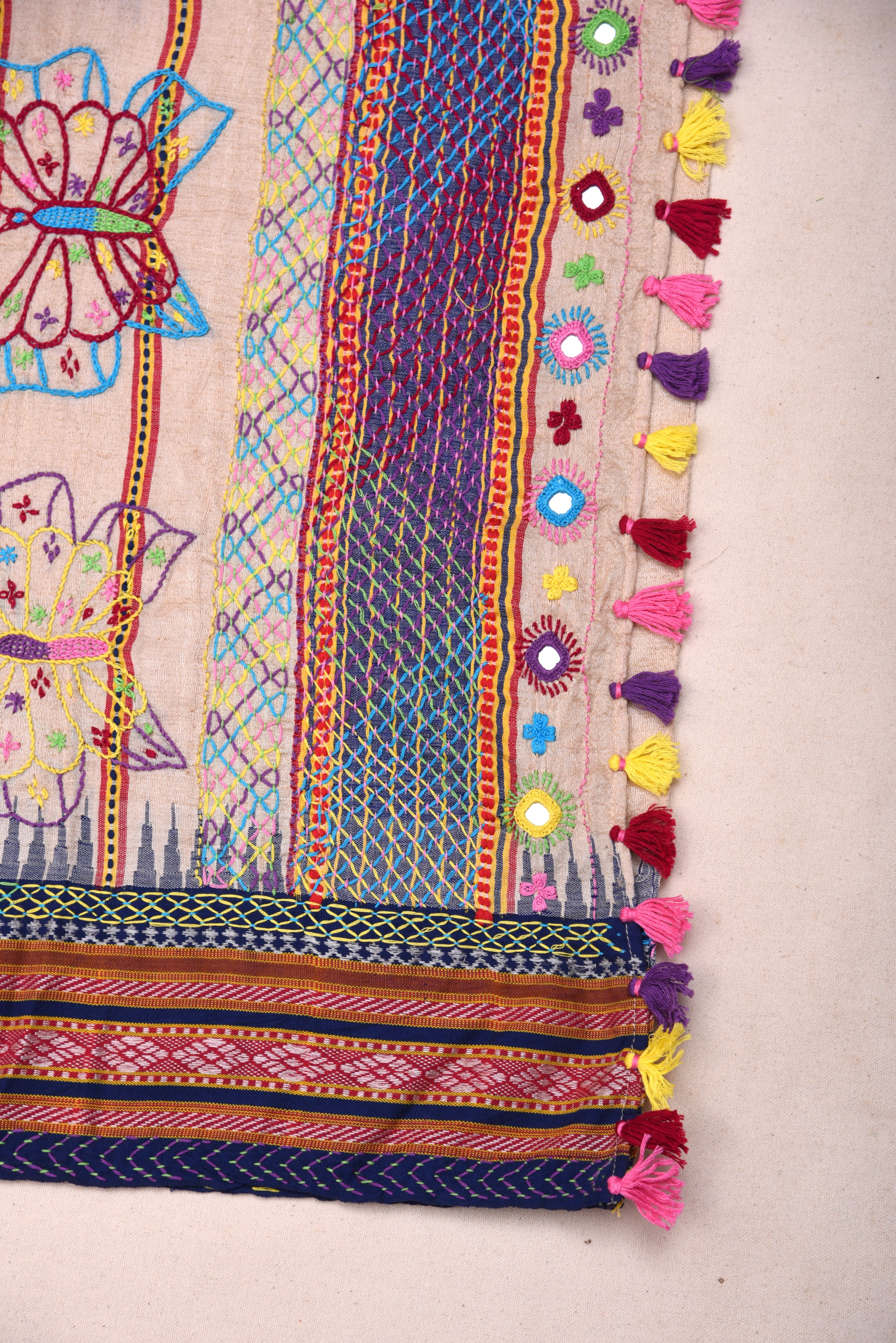 Lambani Hand Embroidered Vidharba Tussar Saree with butterfly theme