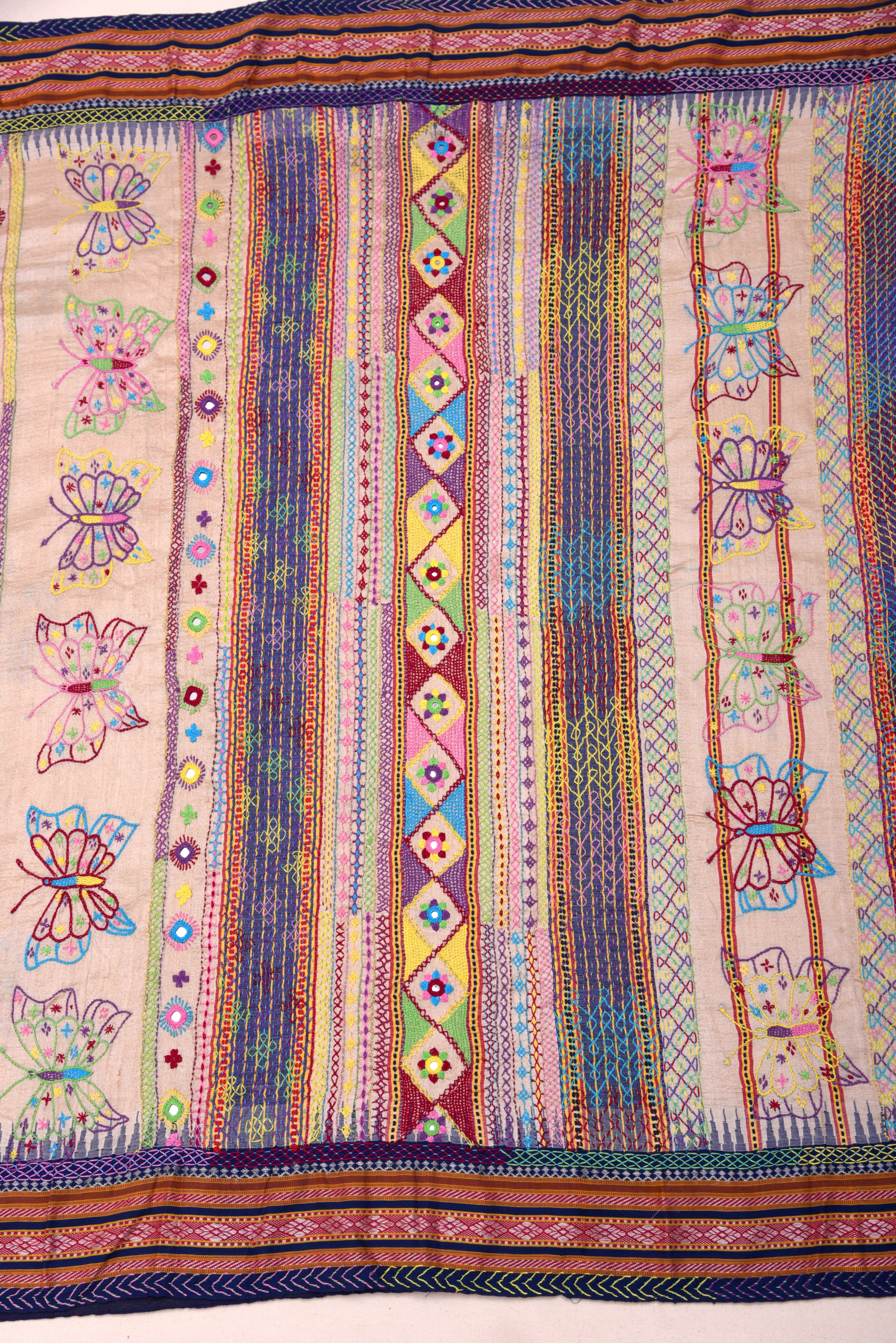 Lambani Hand Embroidered Vidharba Tussar Saree with butterfly theme