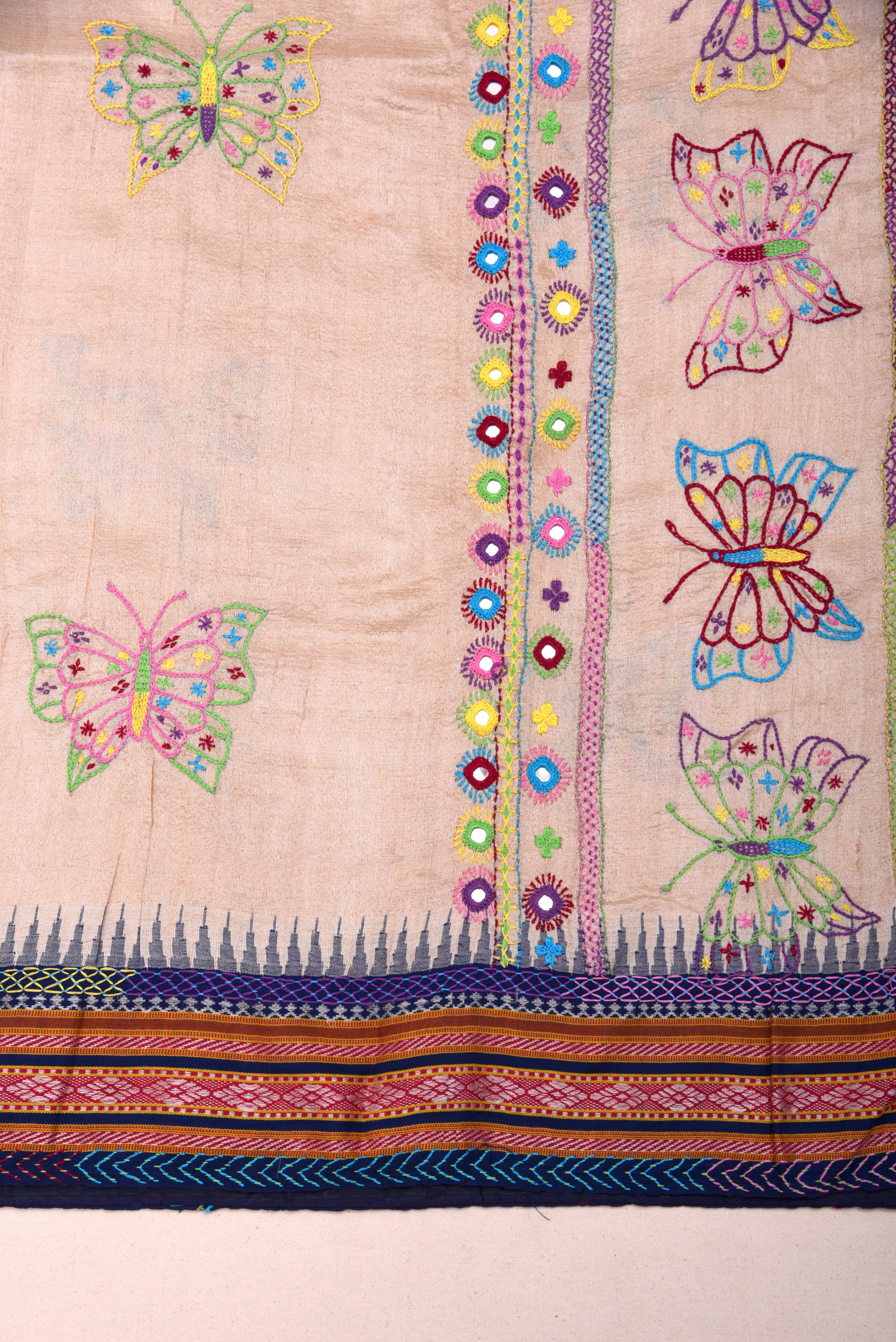 Lambani Hand Embroidered Vidharba Tussar Saree with butterfly theme