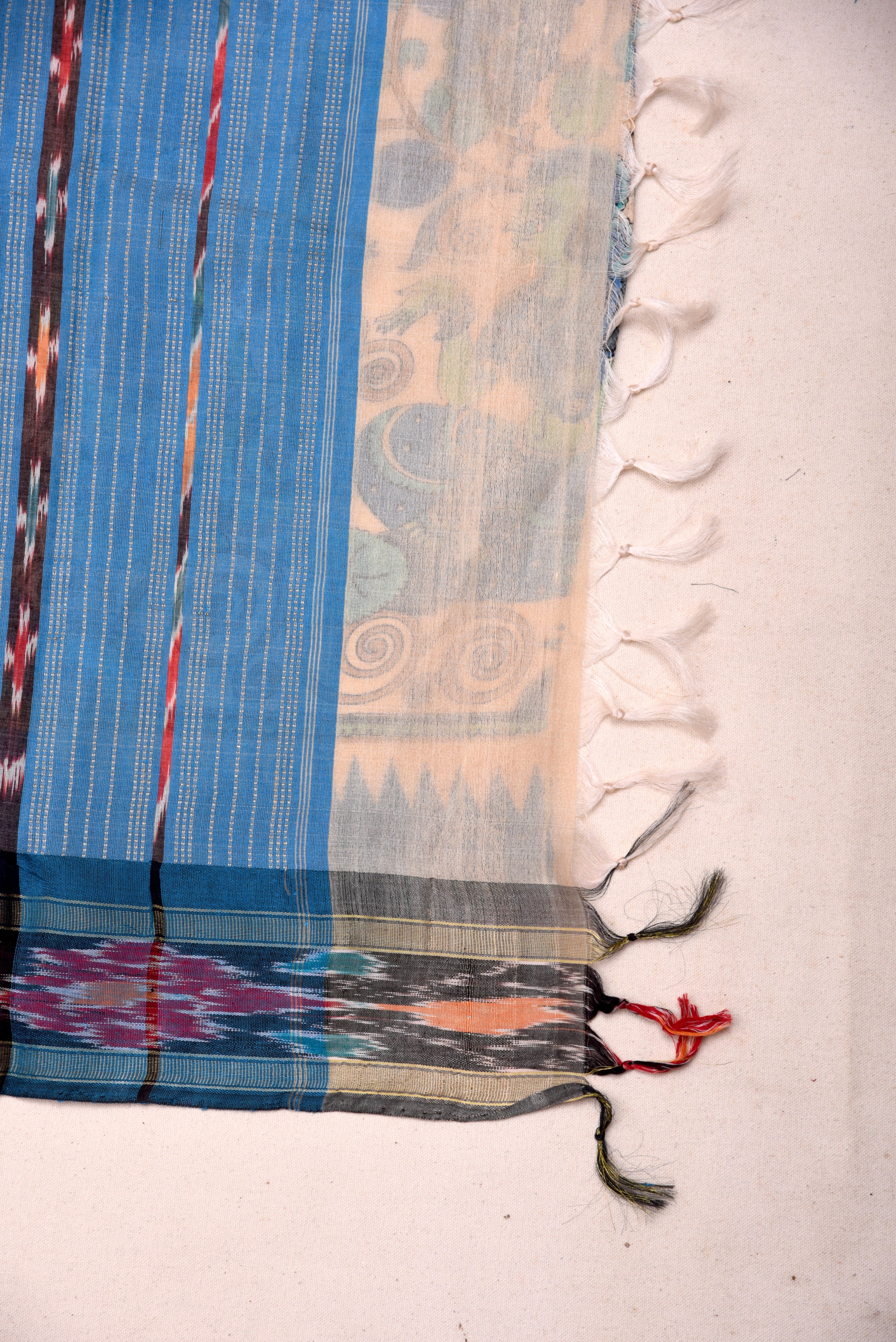 Raw Silk handloom printed saree with ikkat border