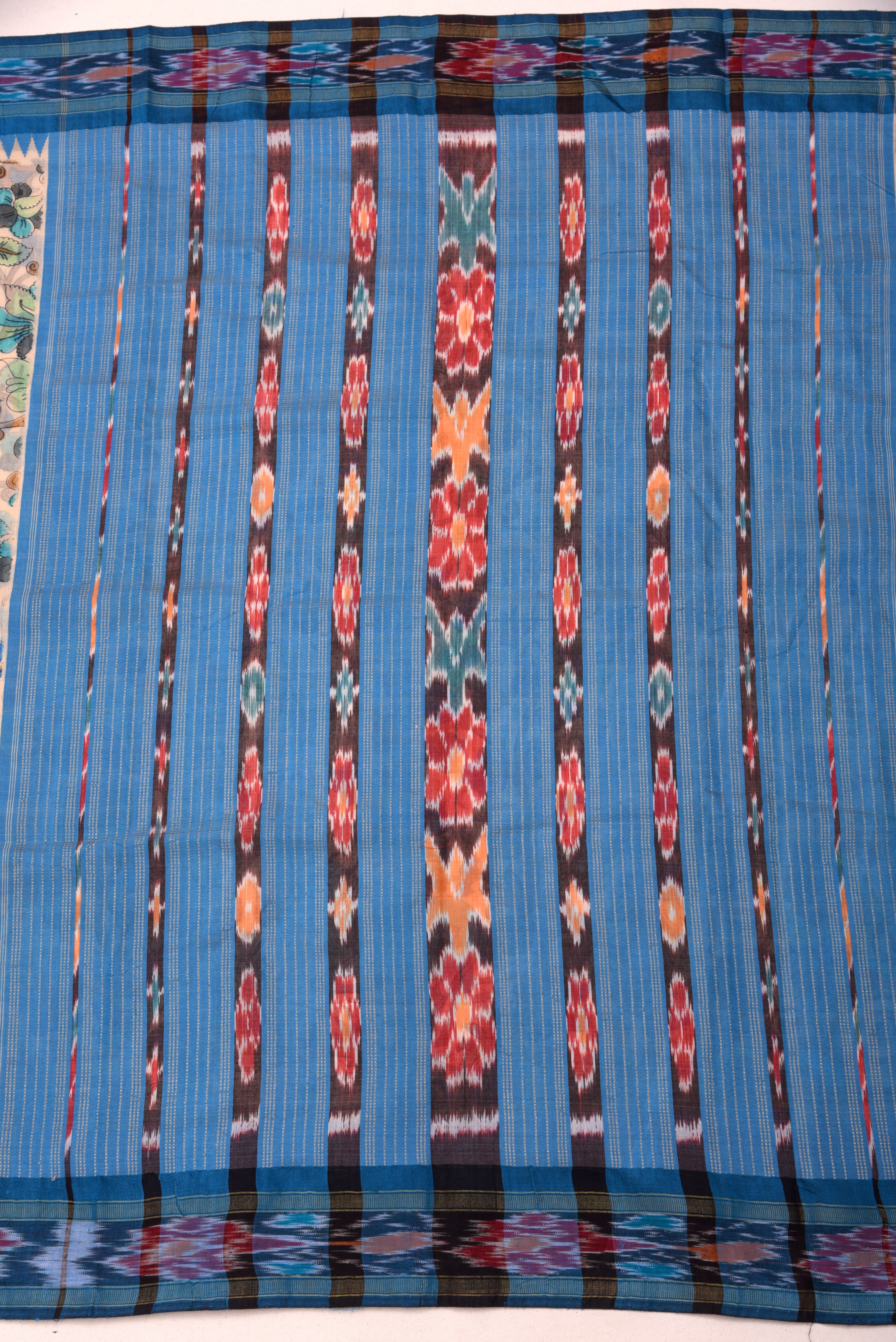 Raw Silk handloom printed saree with ikkat border