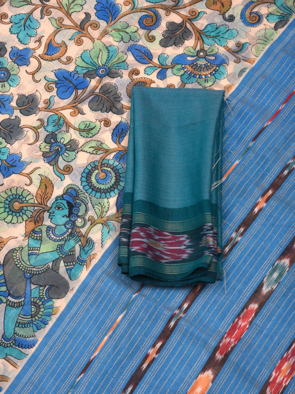 Raw Silk handloom printed saree with ikkat border