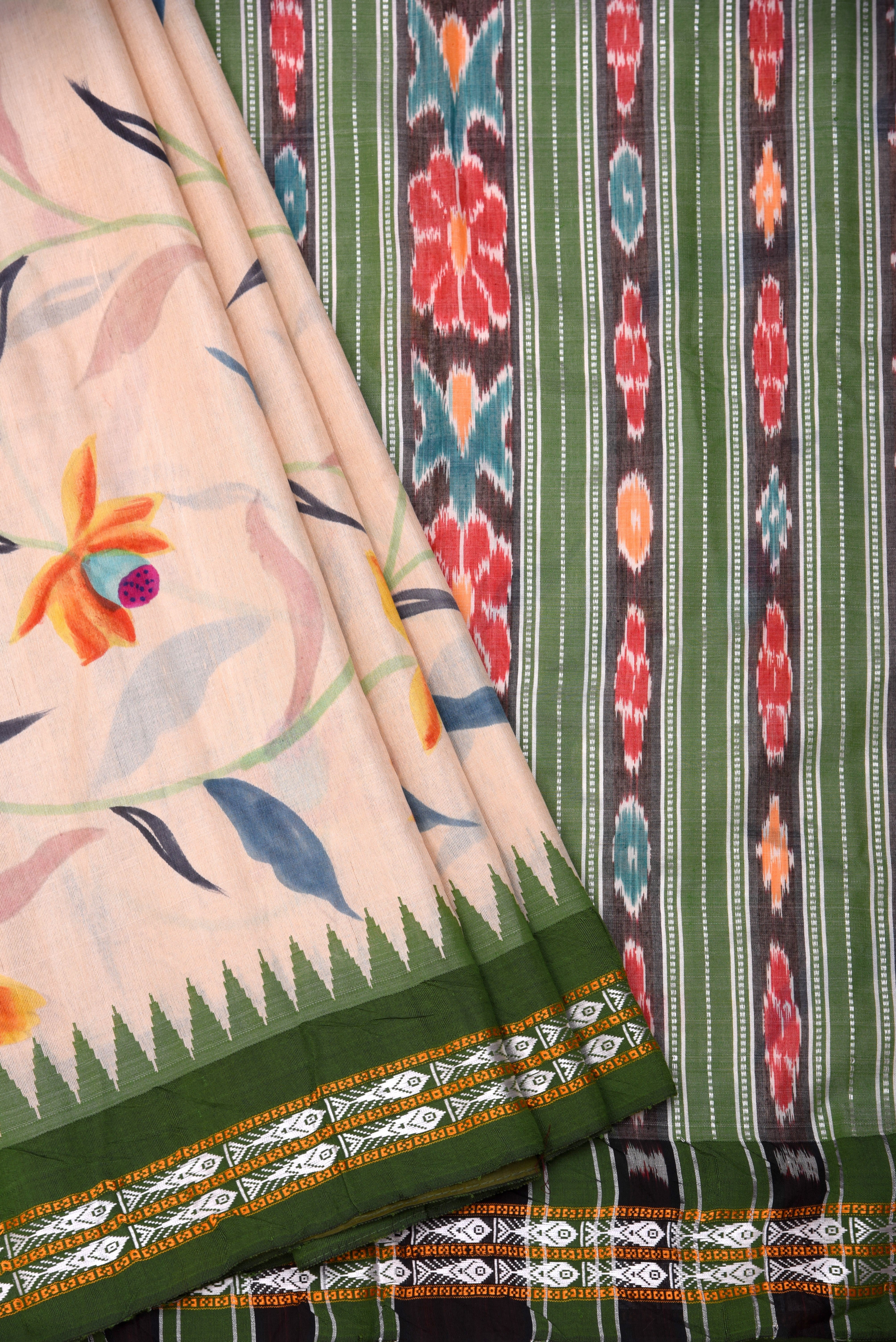 Raw Silk handloom printed saree