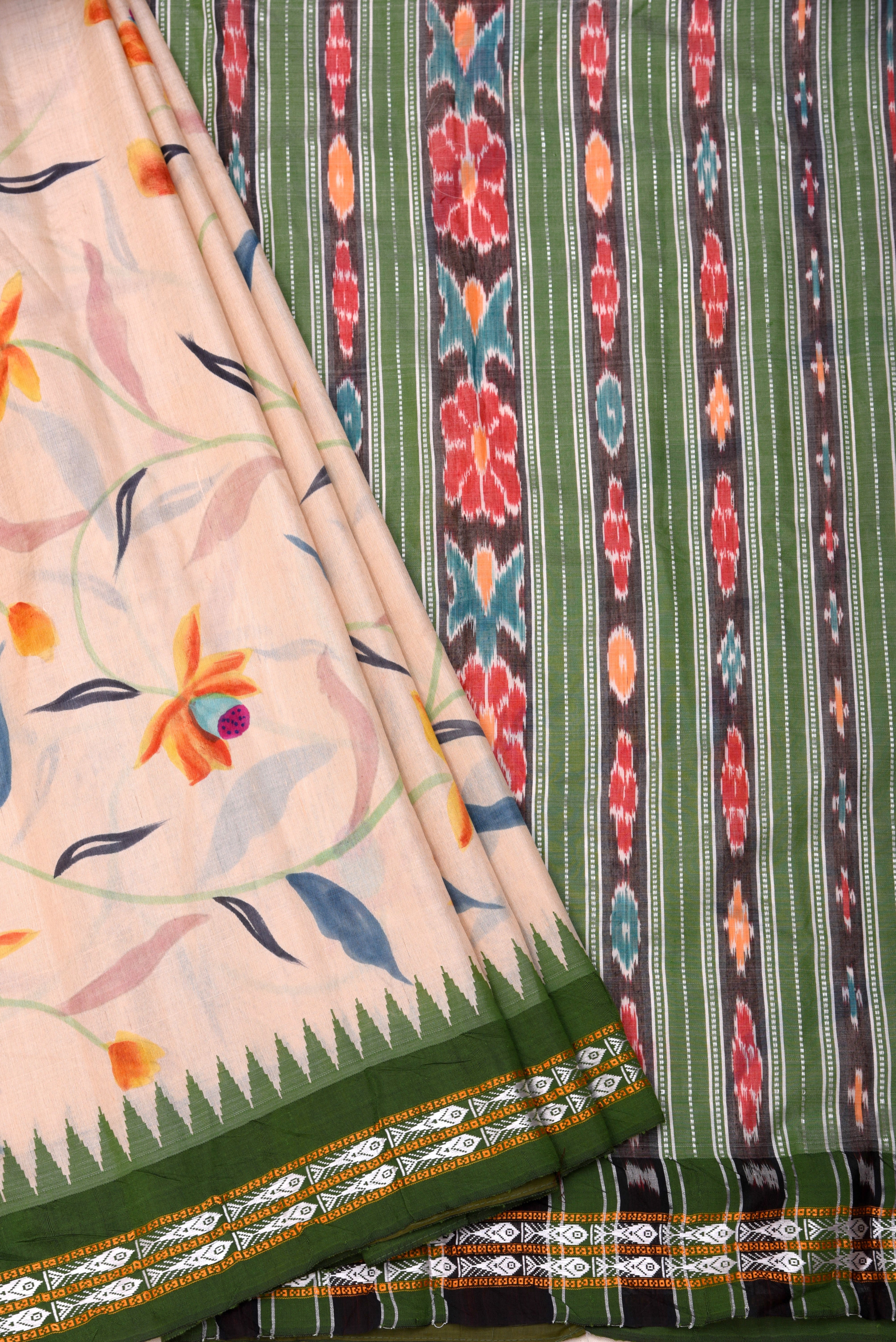 Raw Silk handloom printed saree