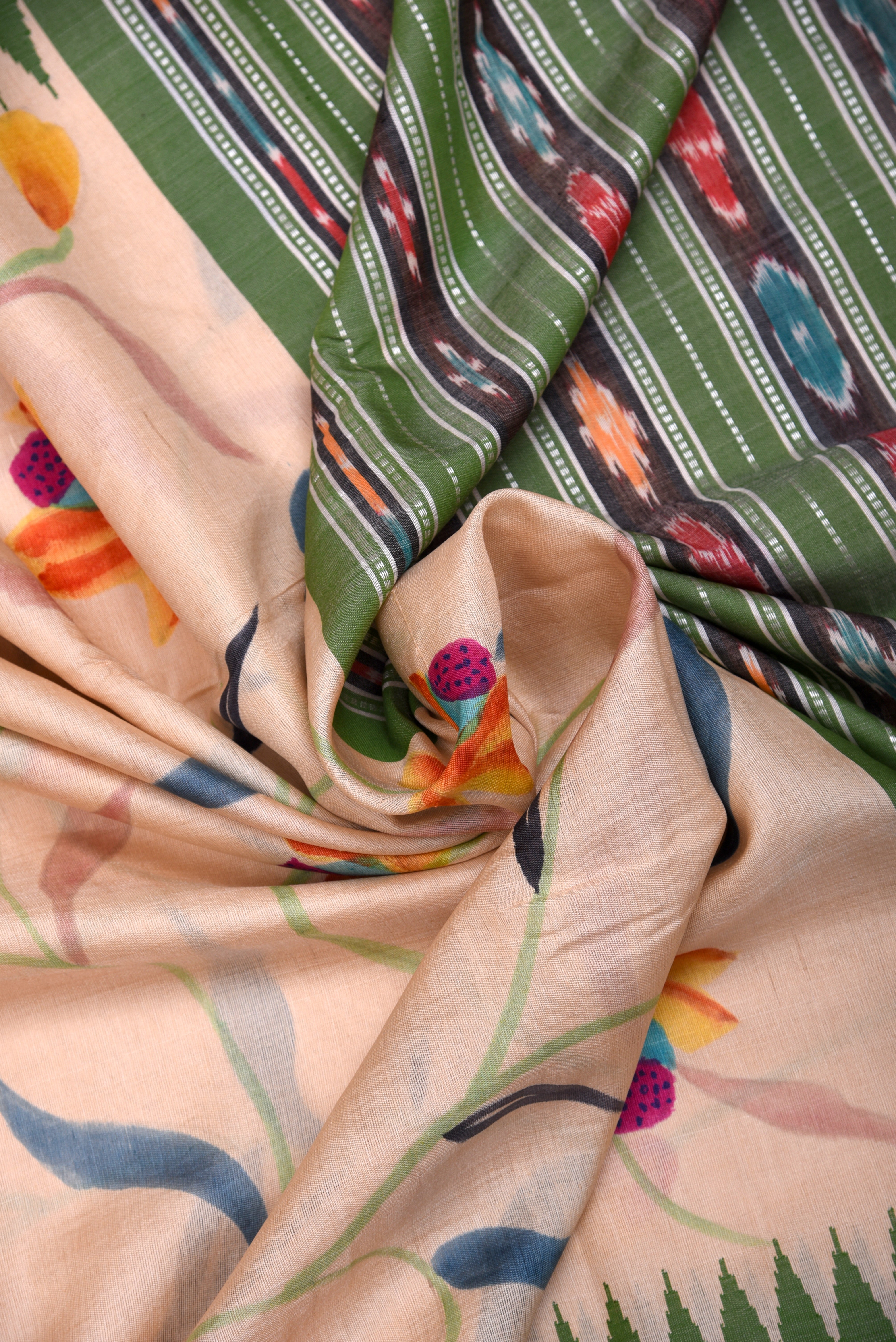 Raw Silk handloom printed saree