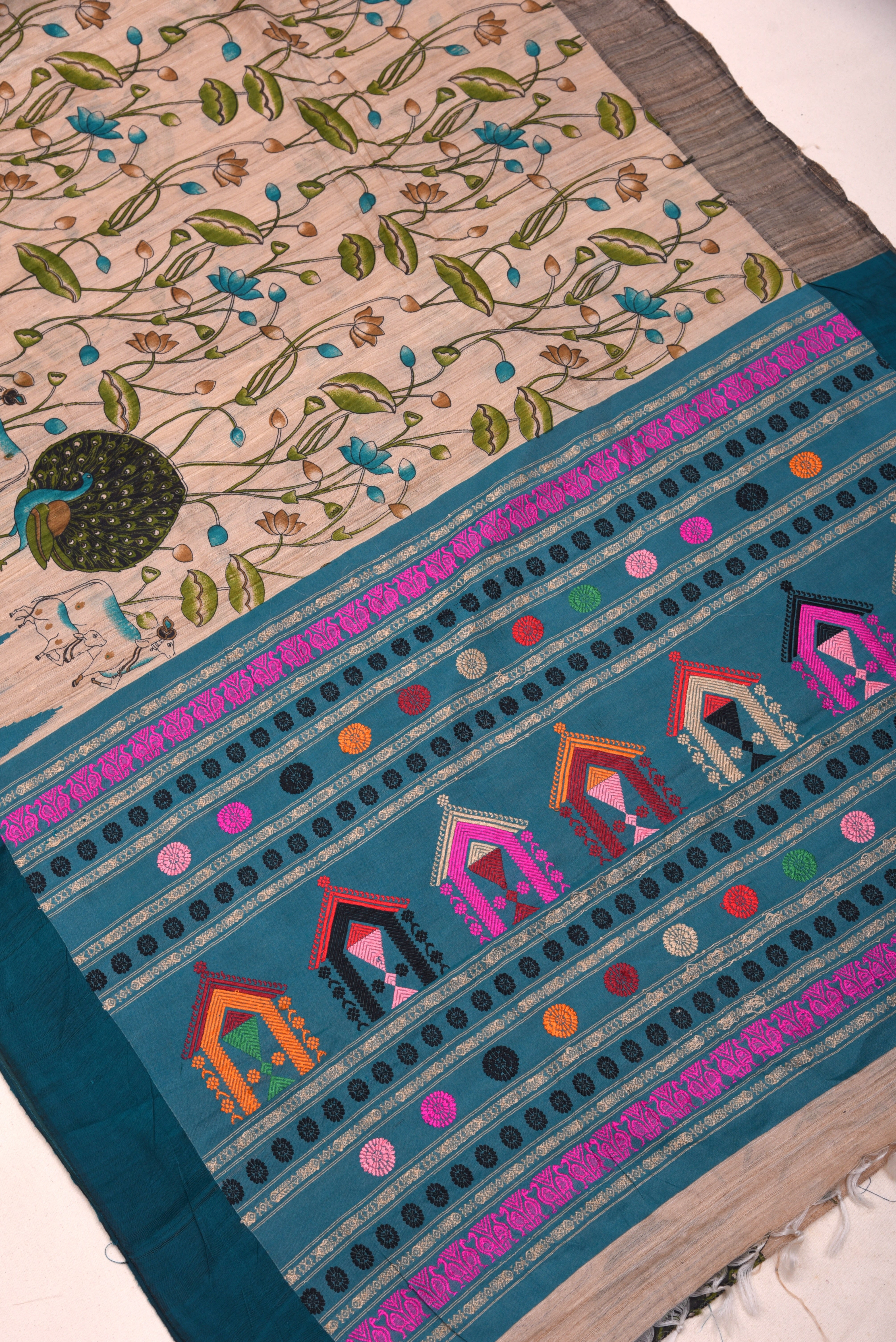 Raw Silk handloom printed saree