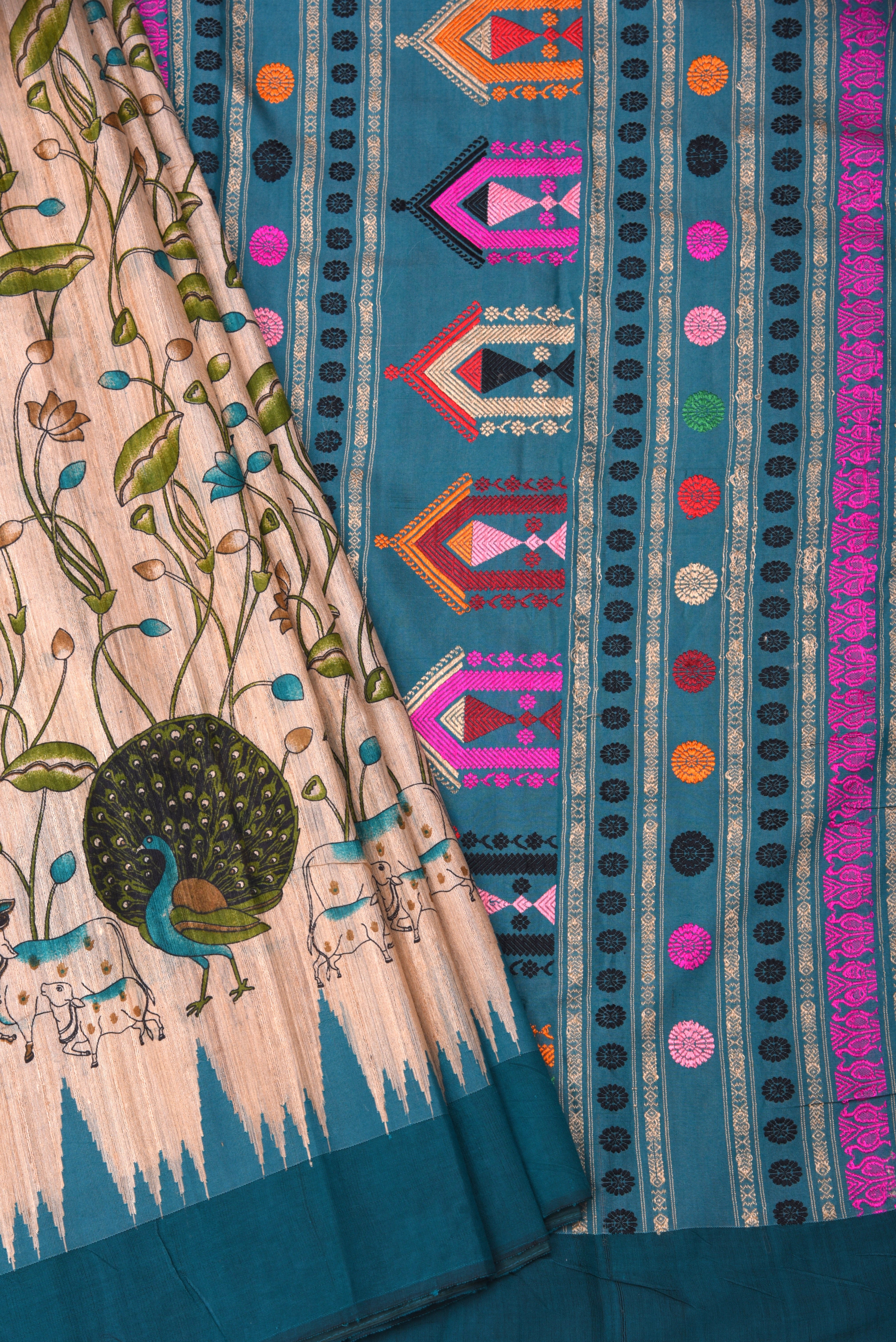 Raw Silk handloom printed saree