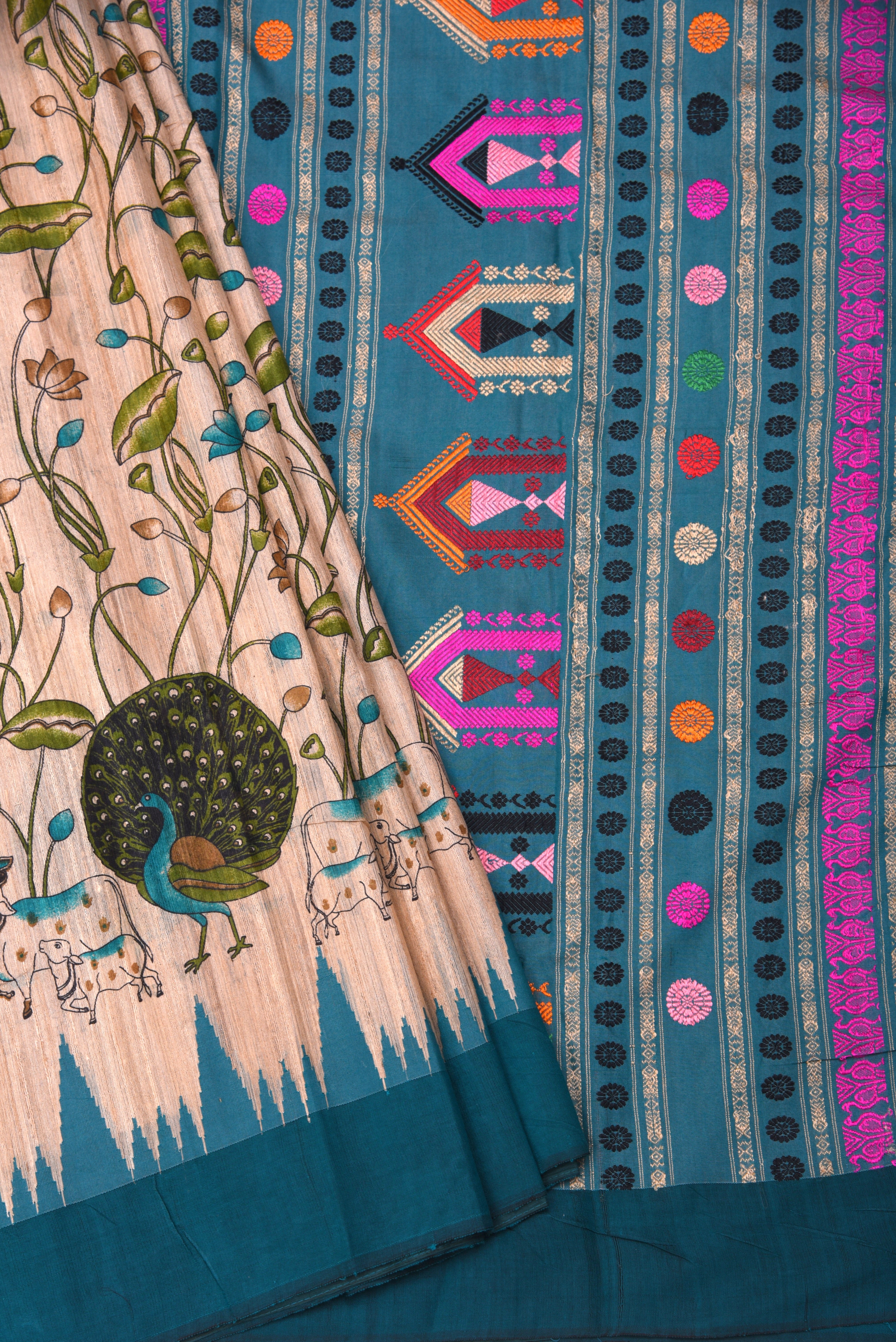 Raw Silk handloom printed saree