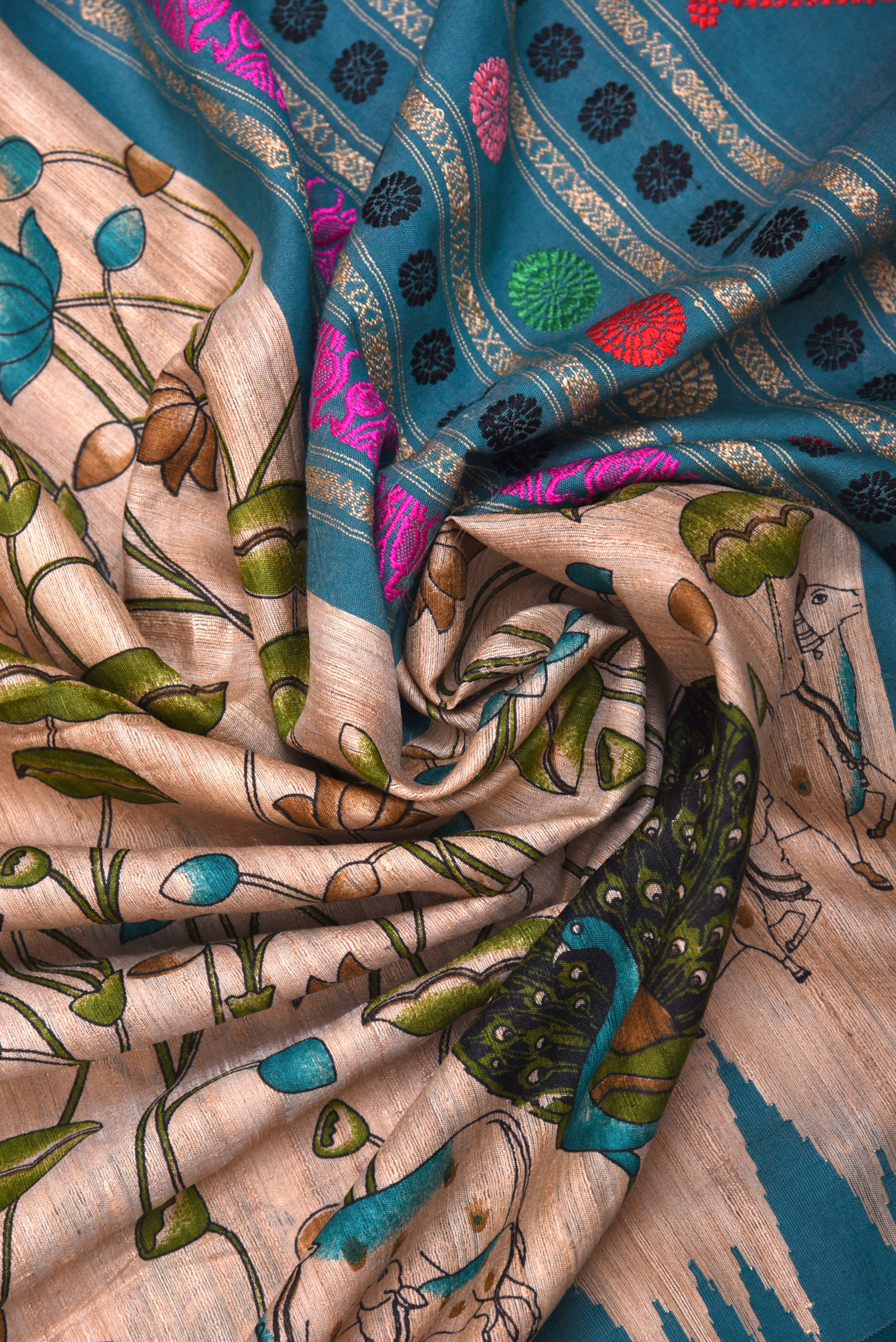 Raw Silk handloom printed saree