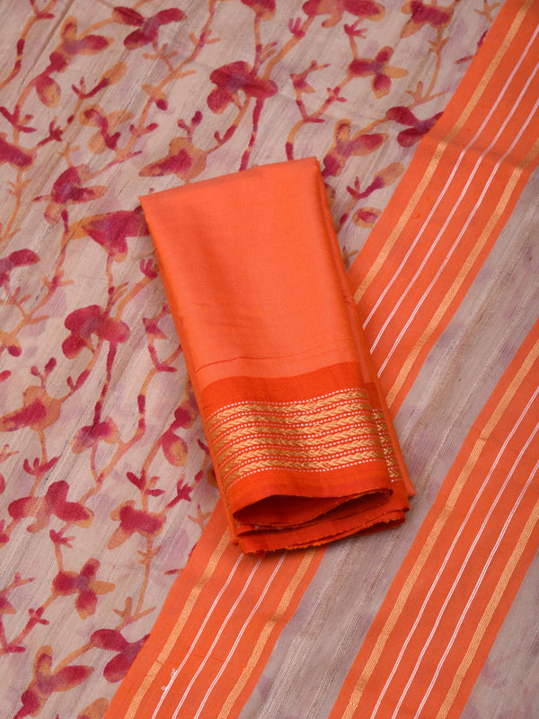 Raw Silk handloom printed saree