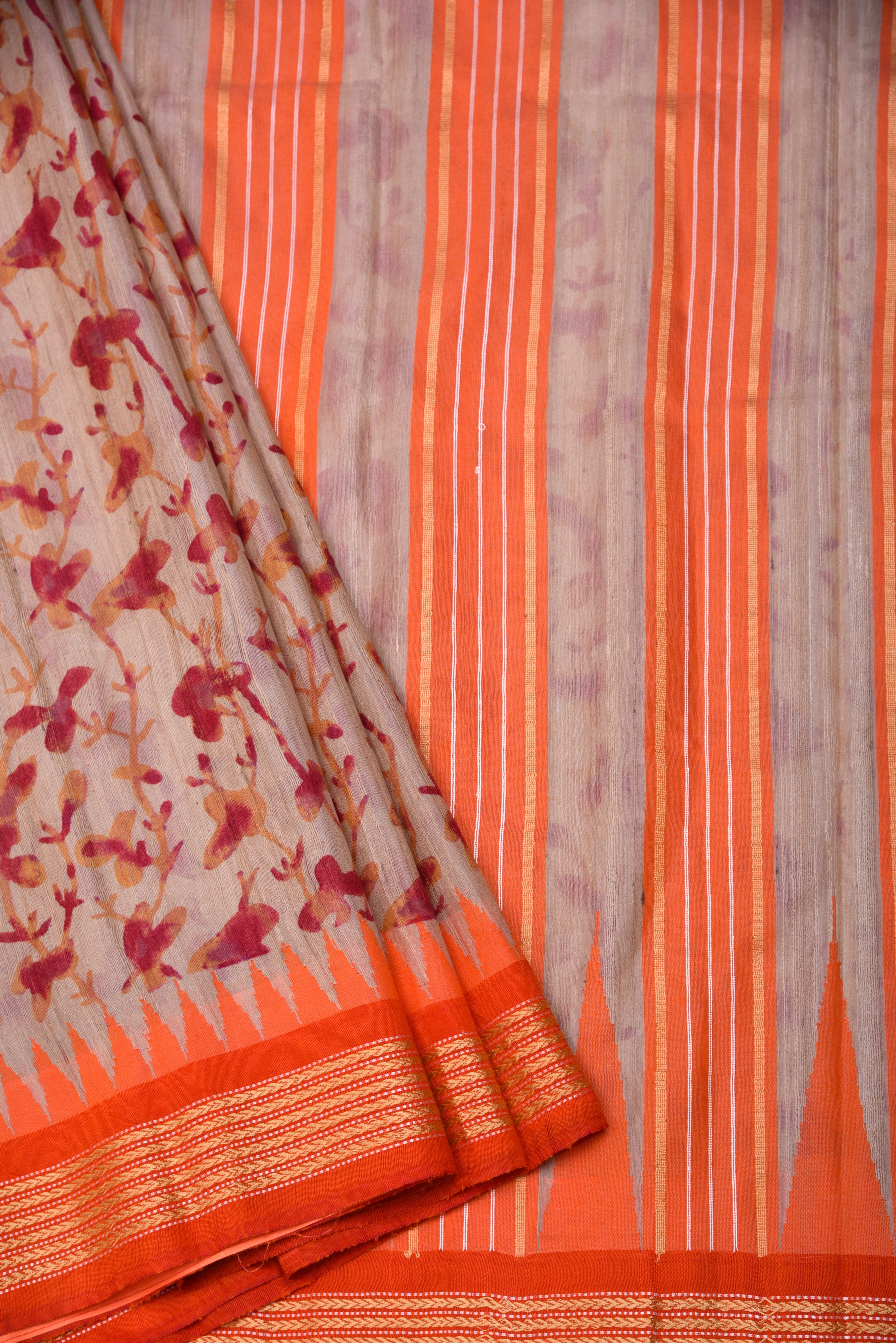 Raw Silk handloom printed saree