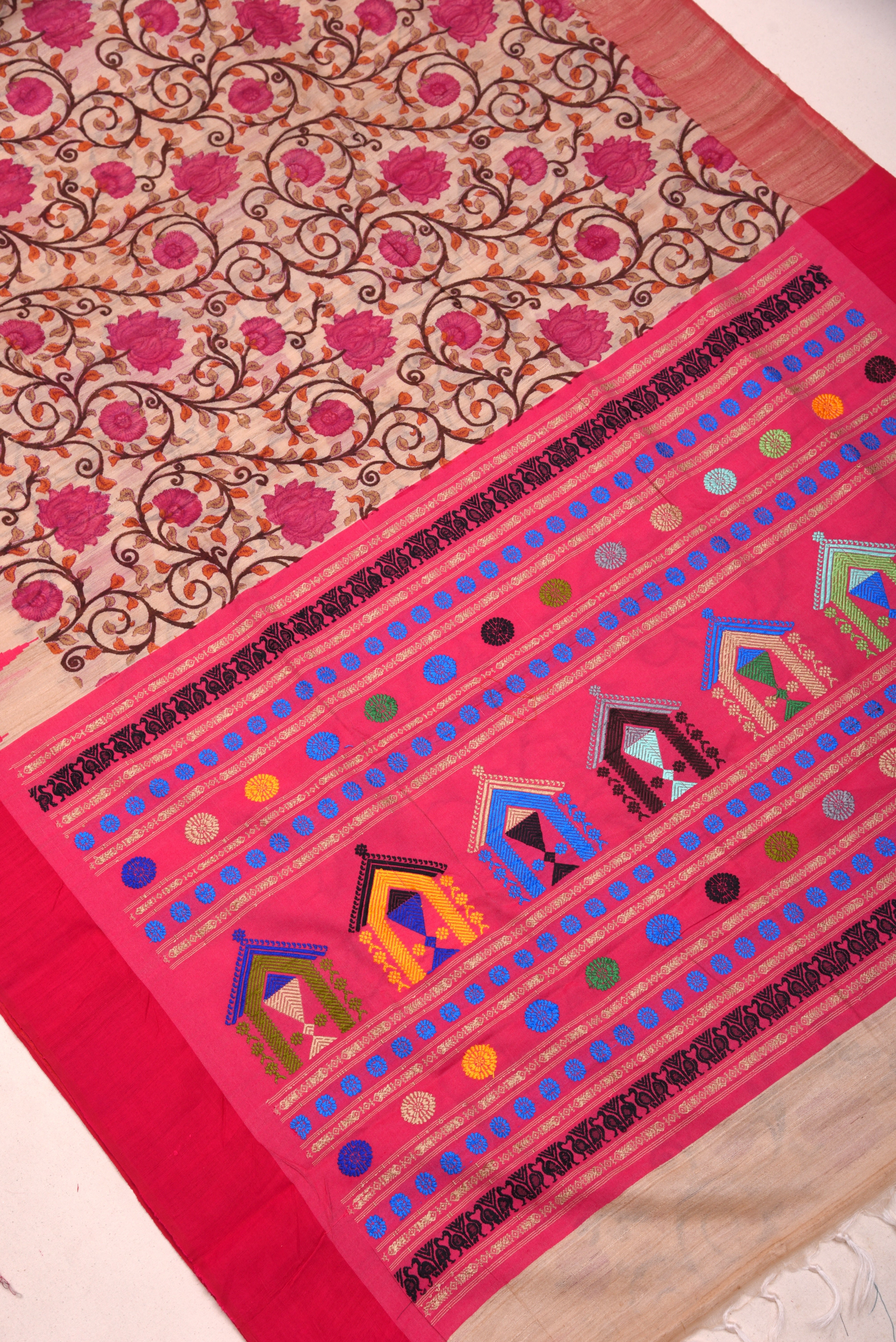 Raw Silk handloom printed saree