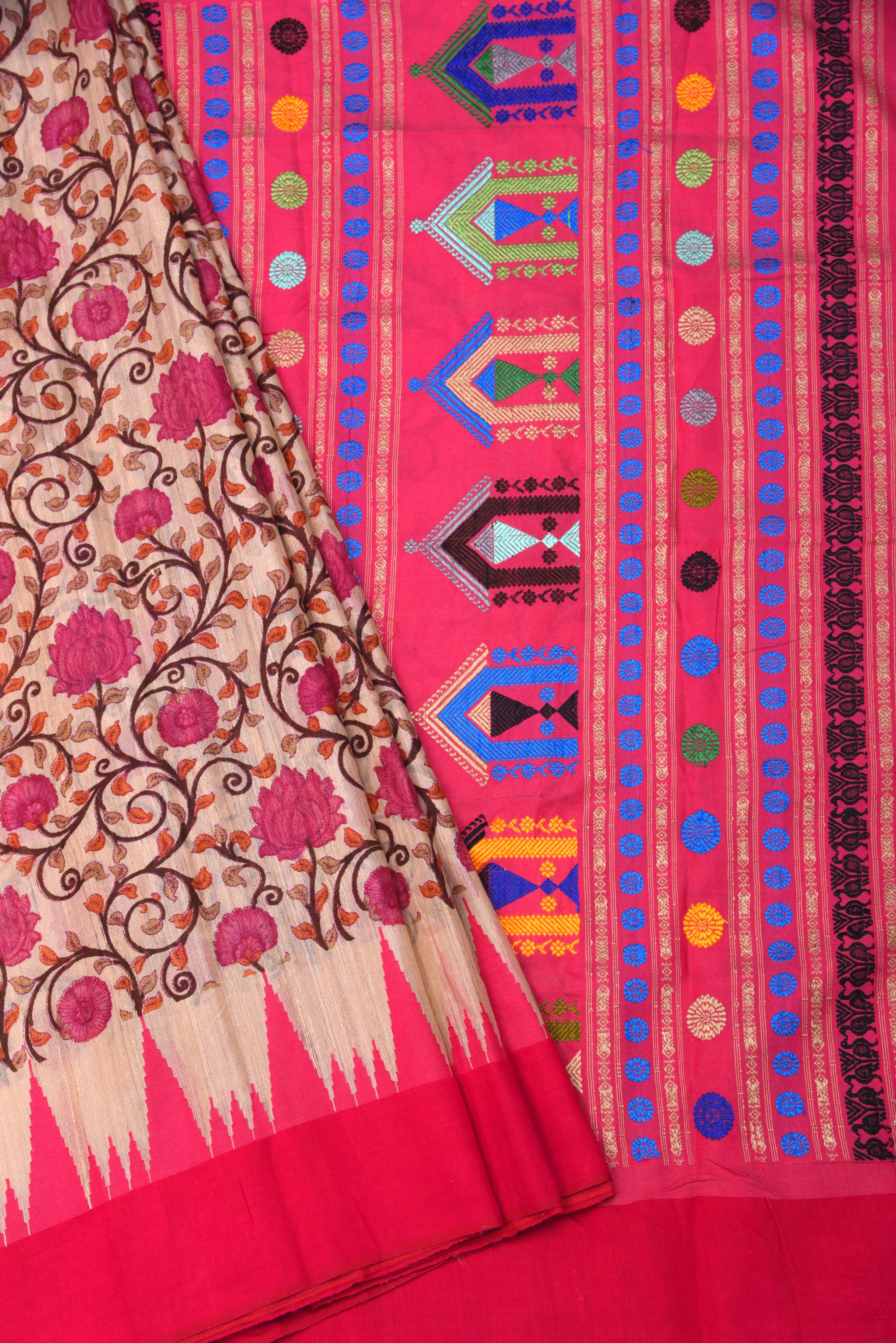 Raw Silk handloom printed saree