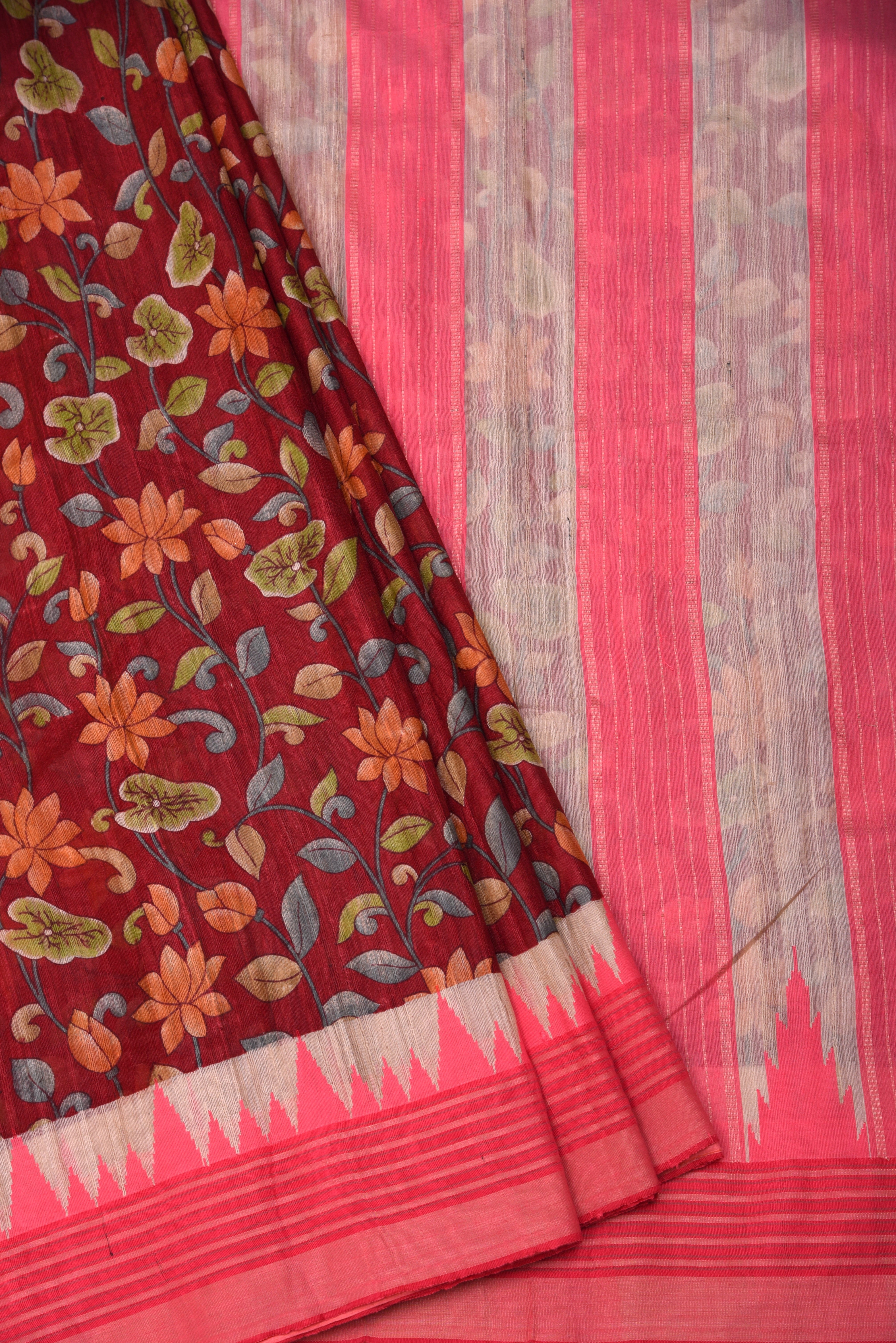 Raw Silk handloom printed saree
