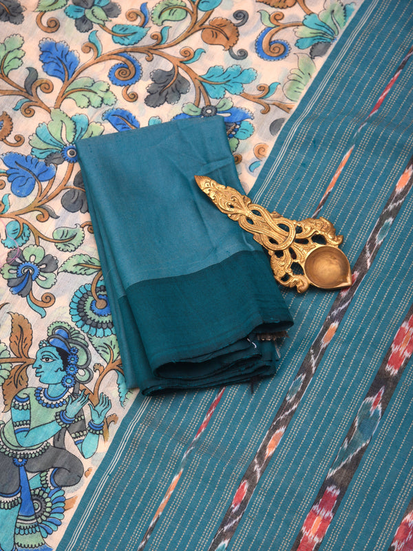 Raw Silk handloom printed saree with ikkat border