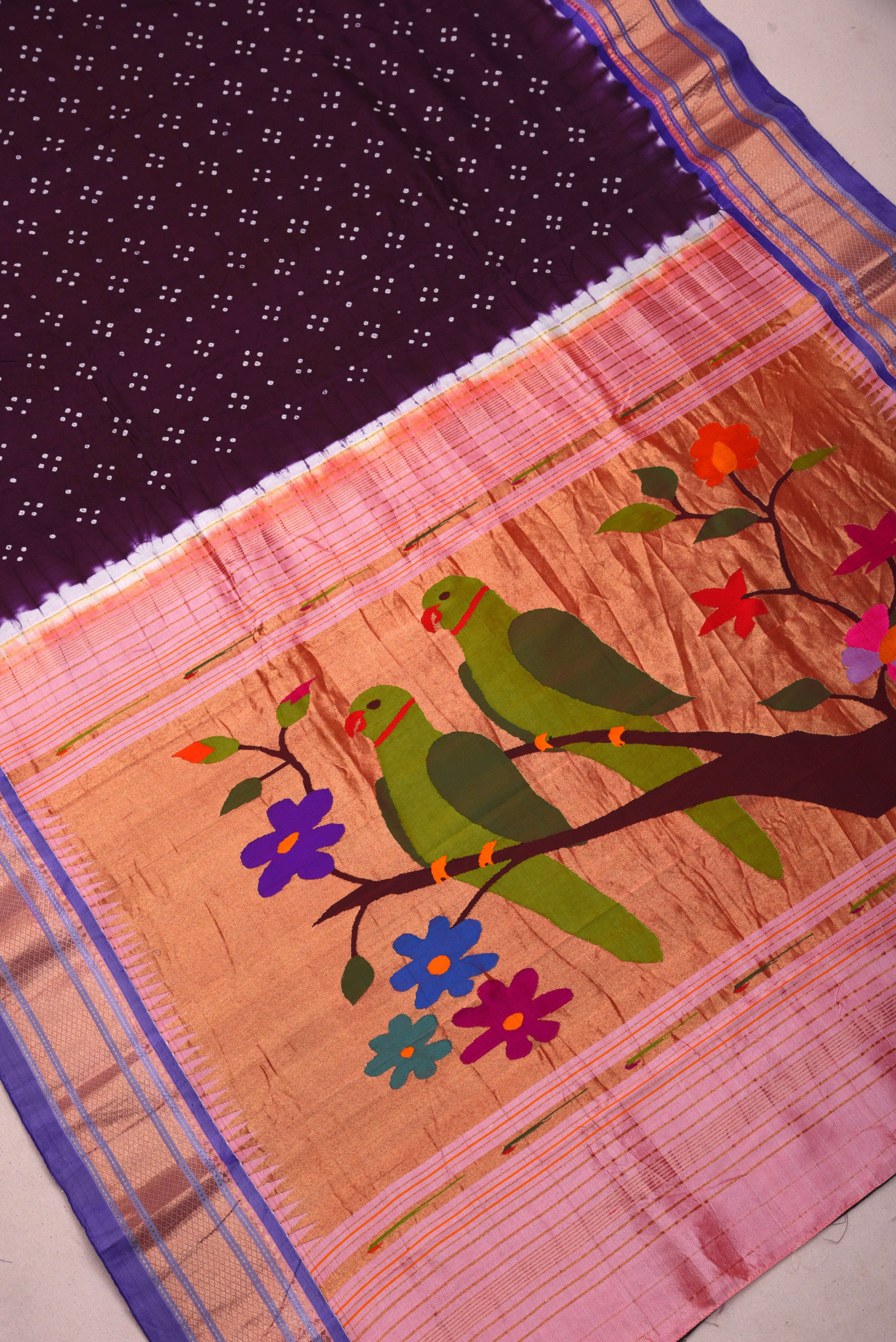 Paithani Pure silk handloom saree with bandhani