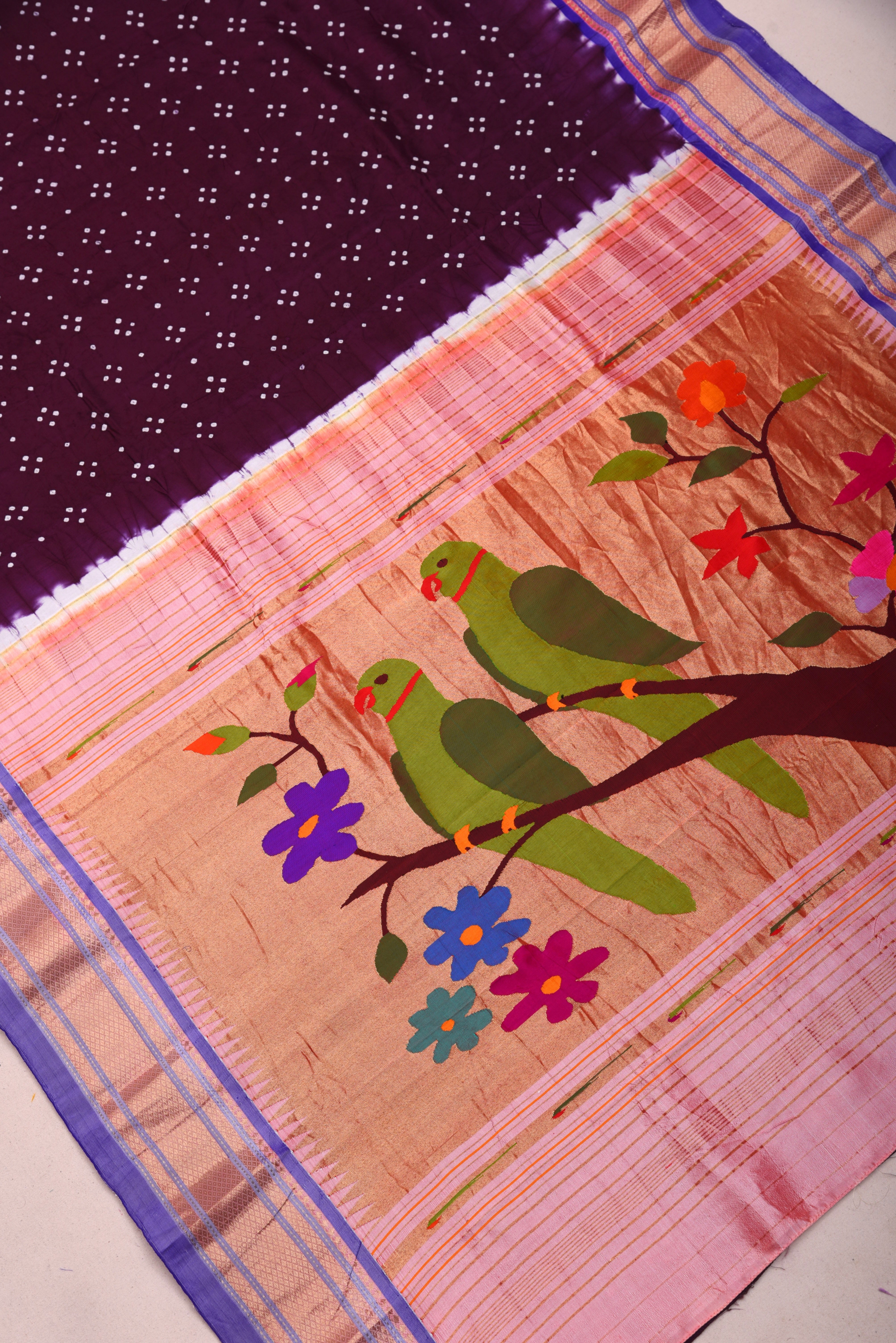 Paithani Pure silk handloom saree with bandhani