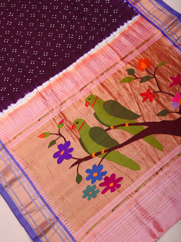 Paithani Pure silk handloom saree with bandhani