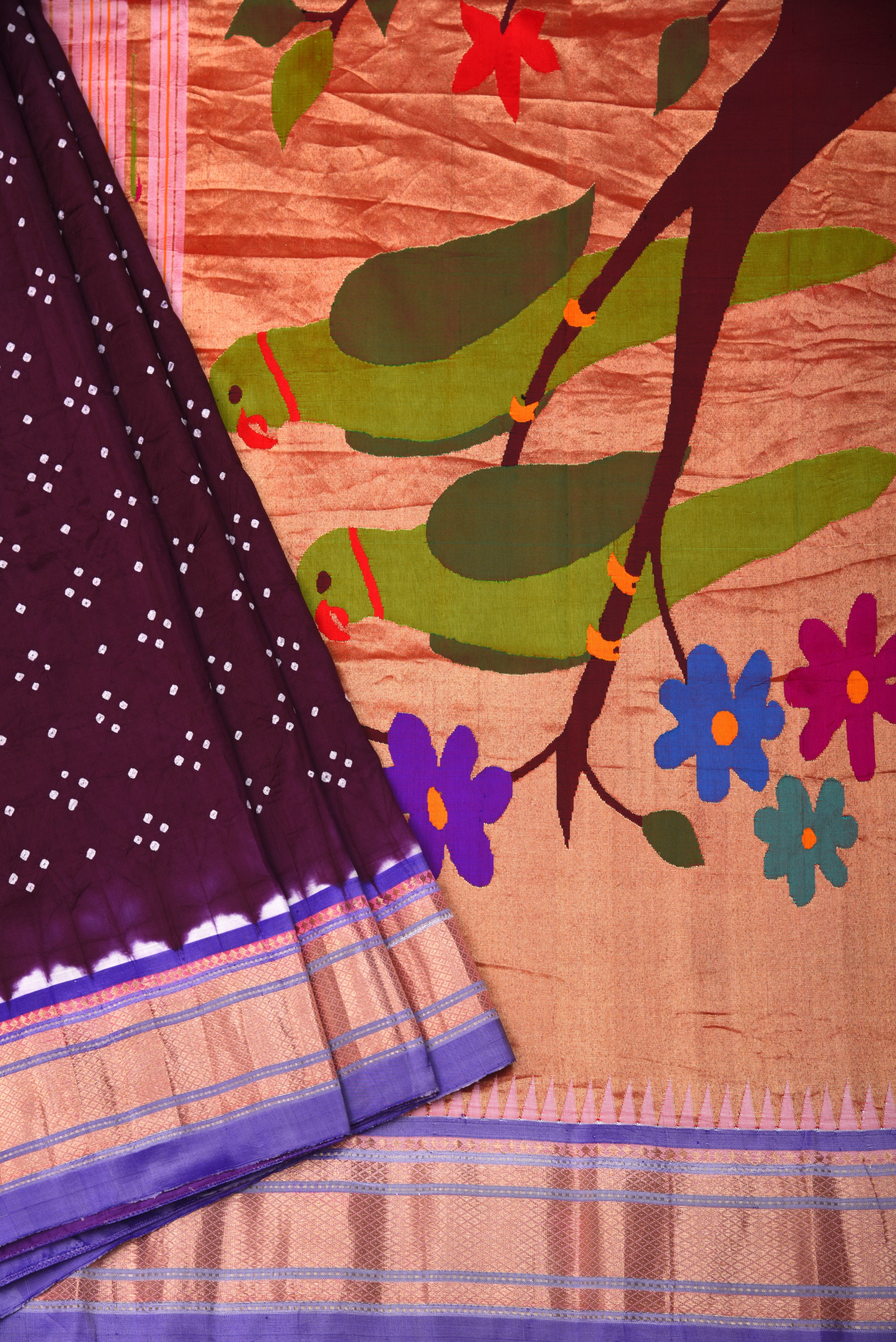 Paithani Pure silk handloom saree with bandhani