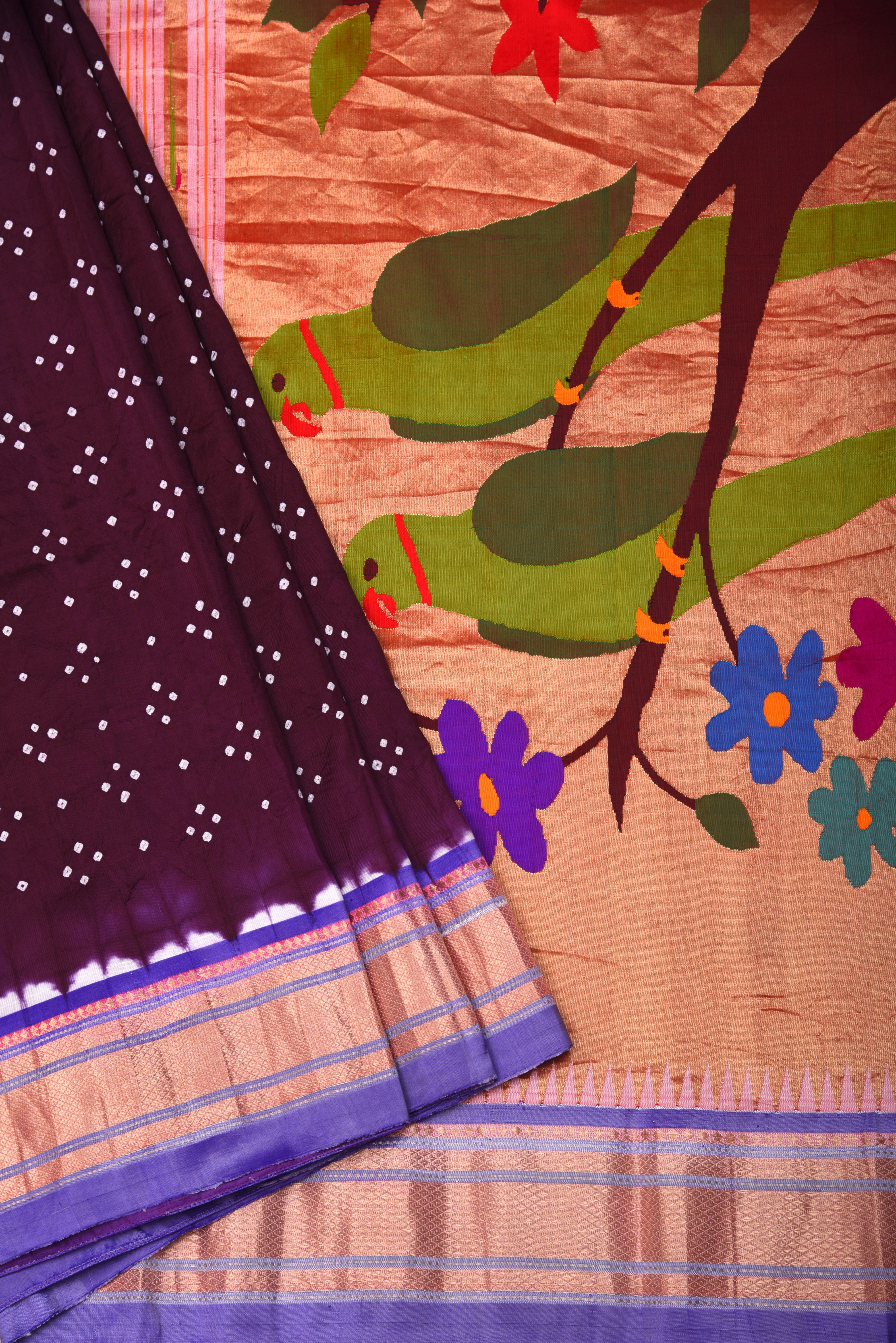 Paithani Pure silk handloom saree with bandhani