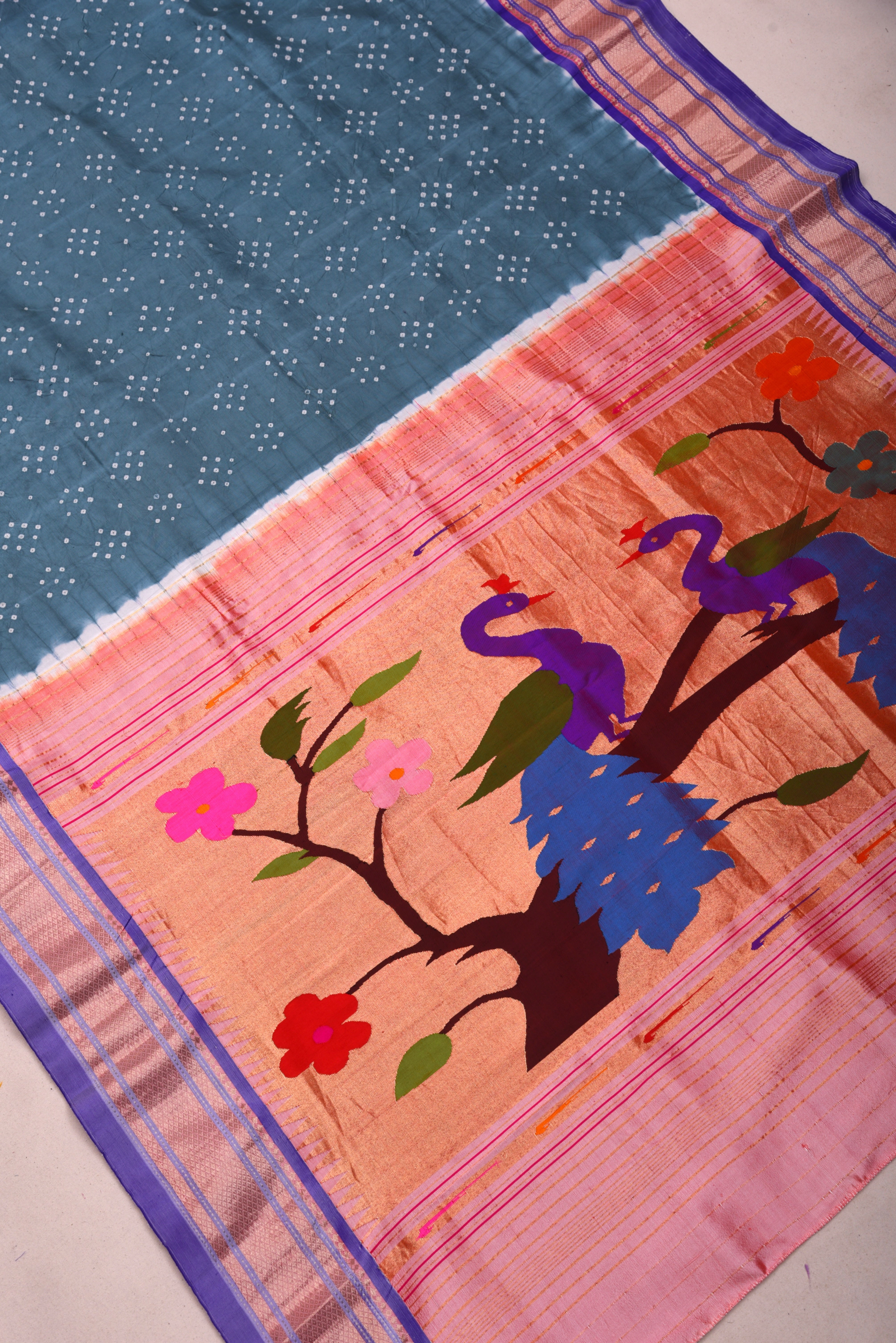 Paithani Pure silk handloom saree with bandhani