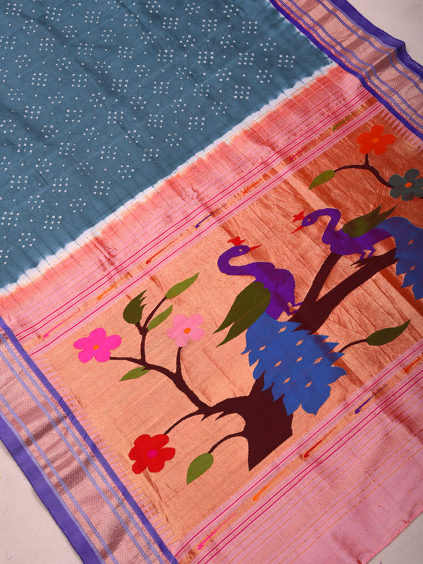 Paithani Pure silk handloom saree with bandhani
