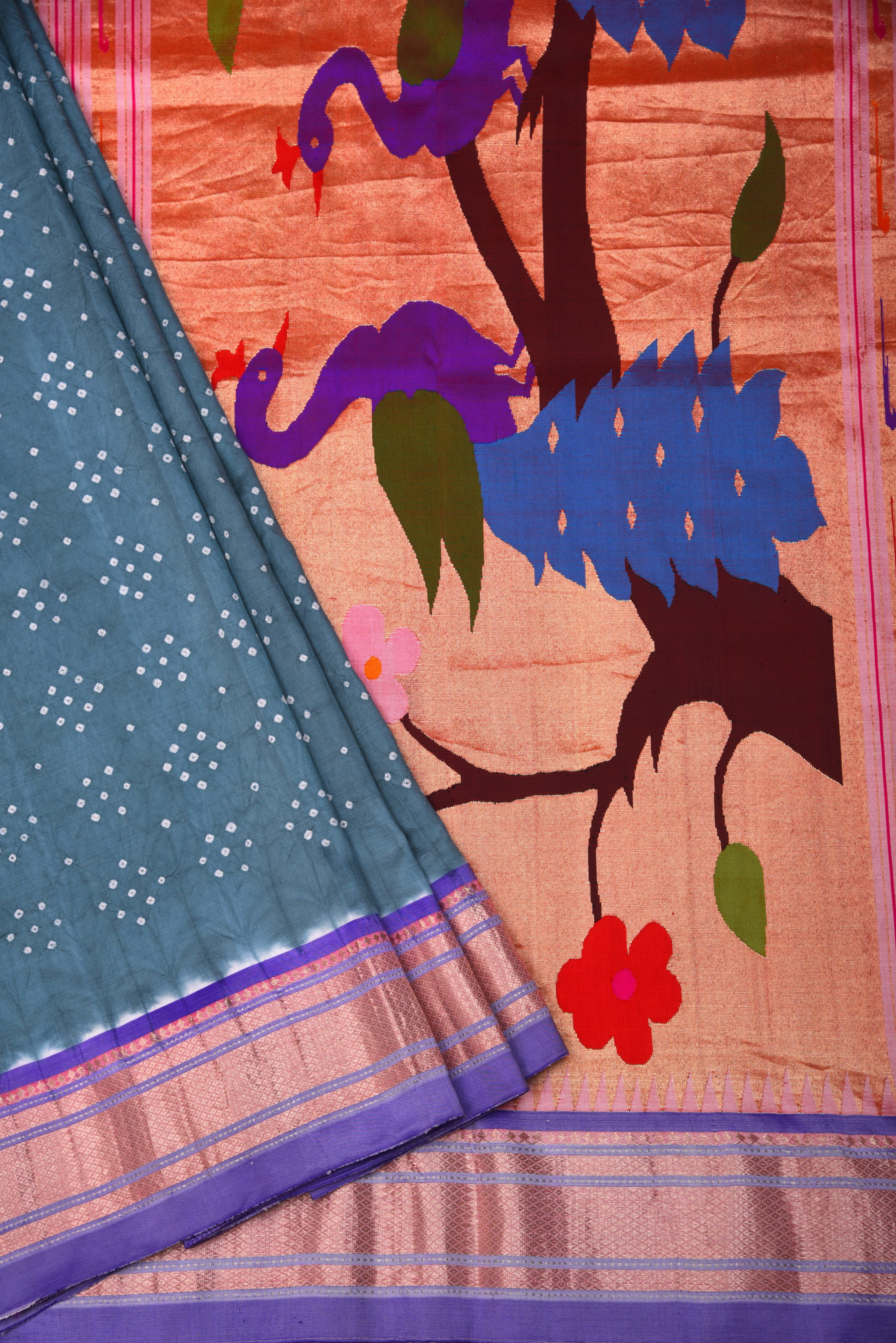 Paithani Pure silk handloom saree with bandhani